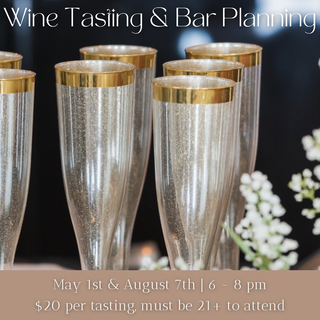 🥂 In need of a FUN night of wedding planning? Bar decisions and budget got you stressing? Say no more! Our annual Wine Tasting + Bar Planning nights are back and are the perfect solution to all your wedding planning needs.

📆 Join us on May 1st or 