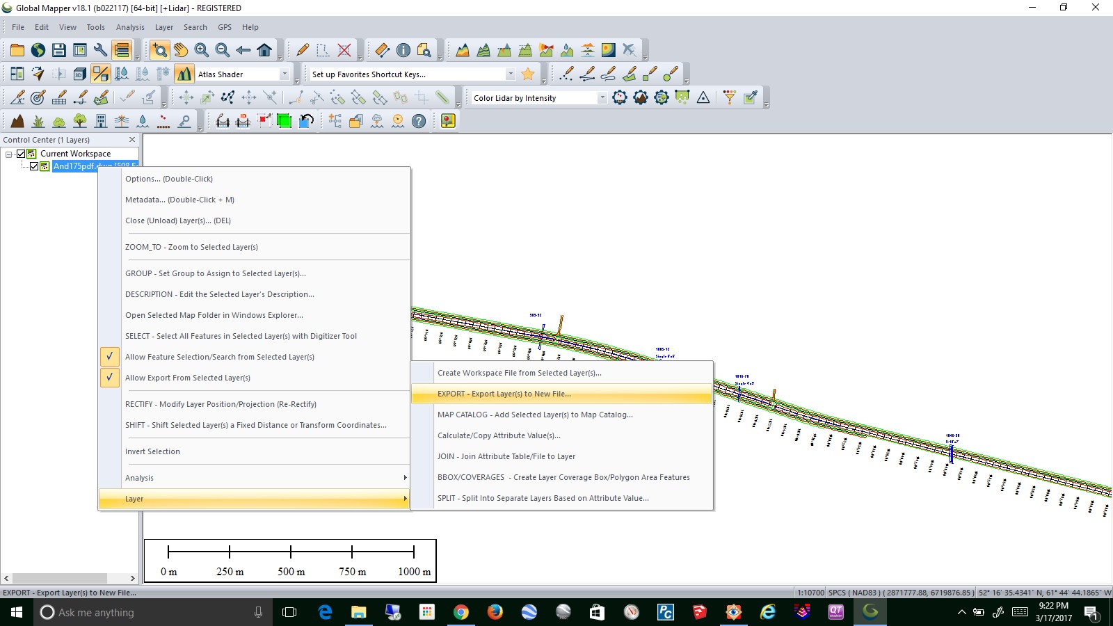 Right click on the DWG in the Control Center -> Layer -> Export