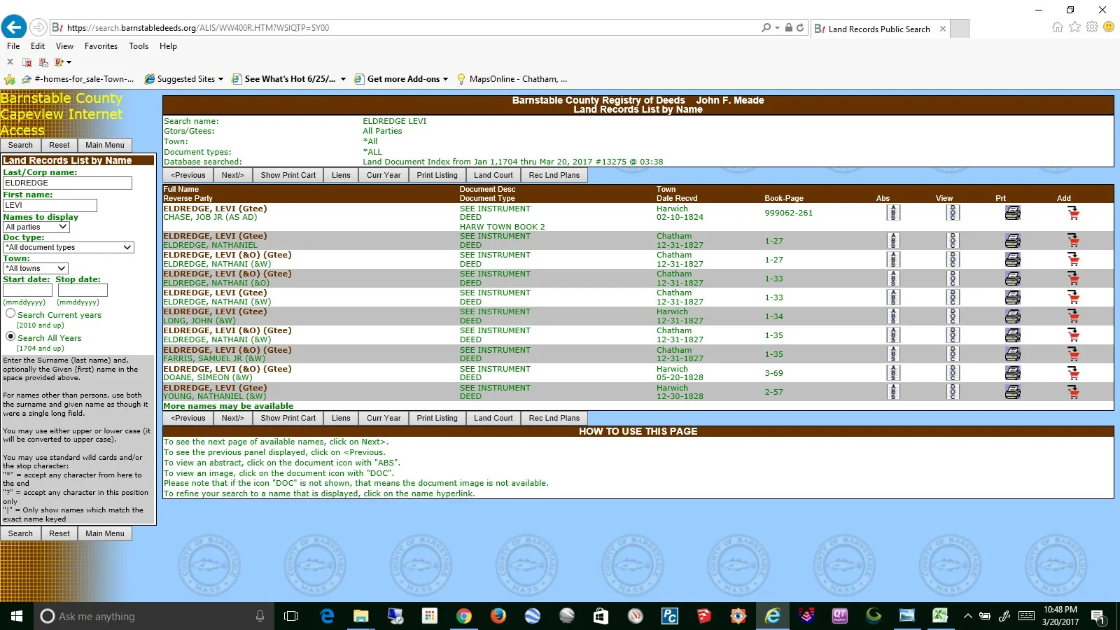 In IE, you search for the name: Countywide with every date.