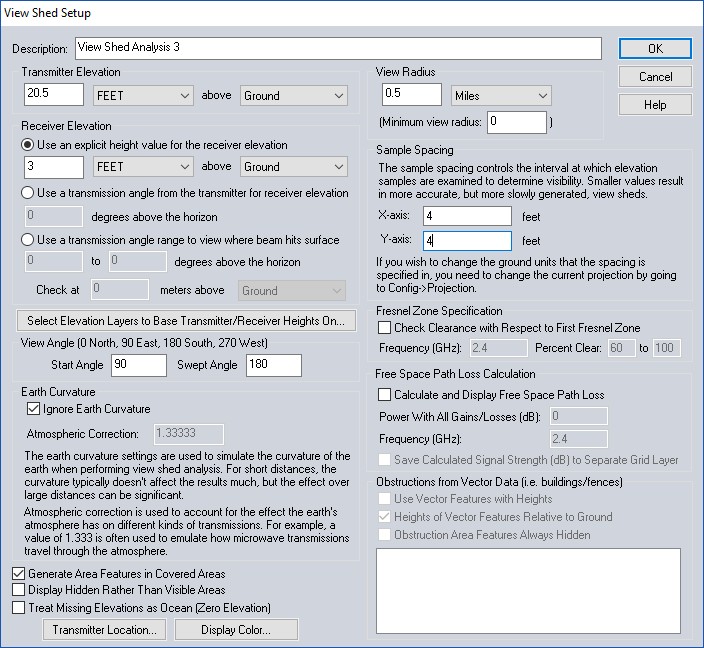This Viewshed tool has several variables to adjust.