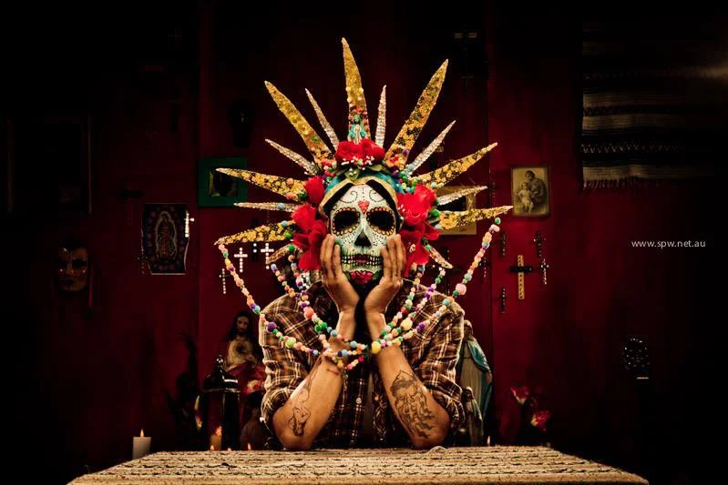 Day of the dead mask fabricated by me. Photo by Daniel Linnet for Sydney Photographic Workshops. Set Design by me.