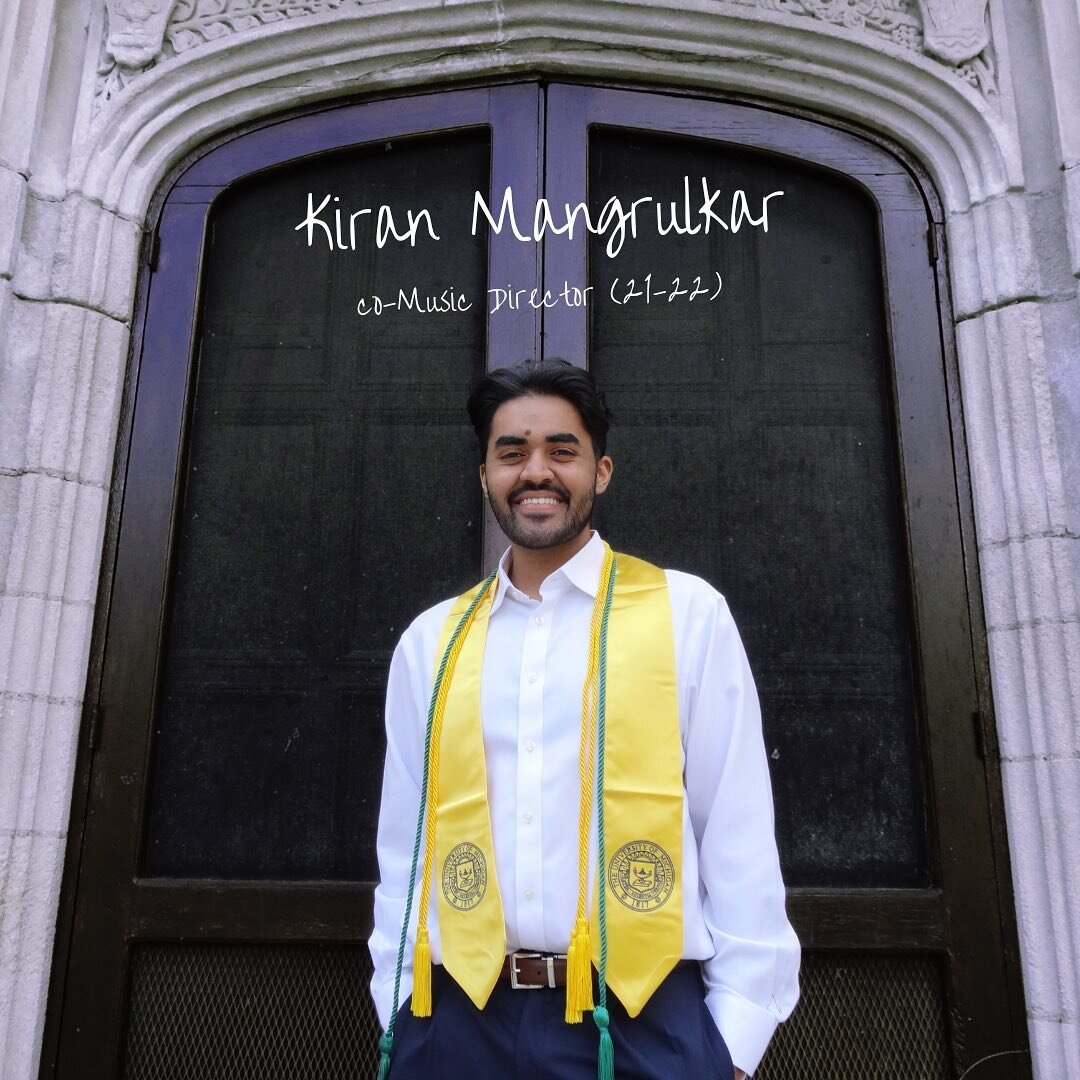 Our first senior shoutout is to our lovely Kiran ❤️

Kiran, a tenor in the group, dual-majored in Vocal Performance and Sport Management. He served as the co-Music Director his junior year, and his favorite mirchi song ever to sing is &ldquo;Open You