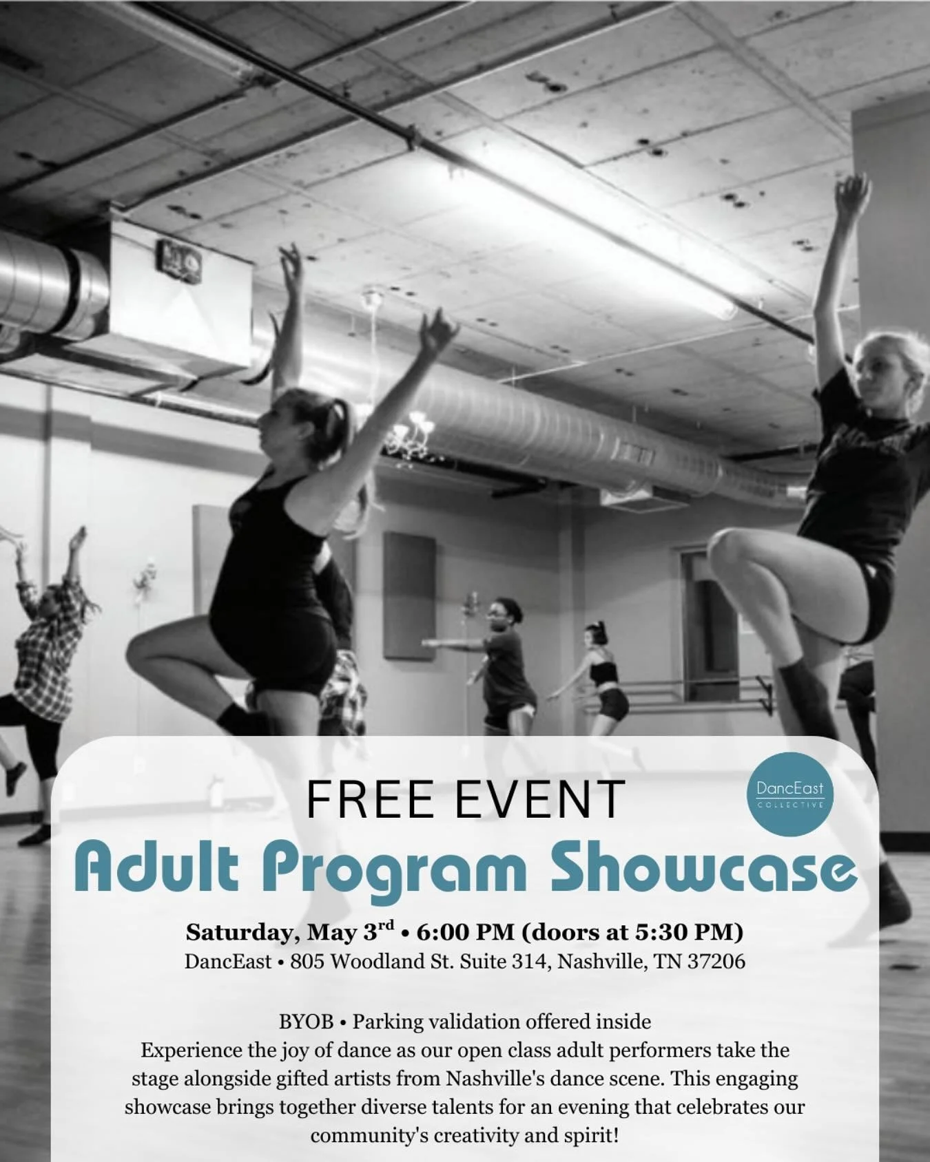 Experience the joy of dance as our open class adult performers take the stage alongside gifted artists from Nashville&rsquo;s dance scene. This engaging showcase brings together diverse talents for an evening that celebrates our community&rsquo;s cre