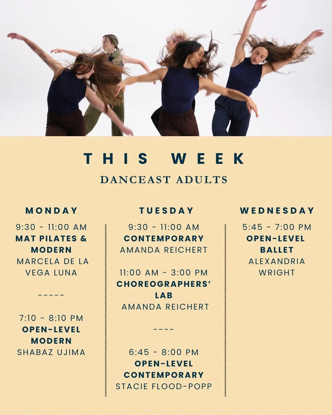 ✨ESCAPE THE ORDINARY. MOVE WITH PURPOSE.✨

Step away from routine and reclaim your power, confidence, and joy through movement. 

Our morning sessions offer advanced training for experienced movers ready to push boundaries. New to dance or getting ba