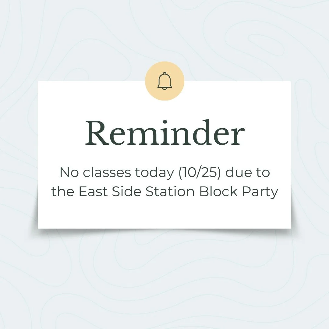 Reminder: DancEast will not be holding classes today (10/25) due to the East Side Block Party! We'd love for you to stop by and say hello and enjoy the Block Party located in the East Side Station parking lot! Looking forward to seeing everyone back 