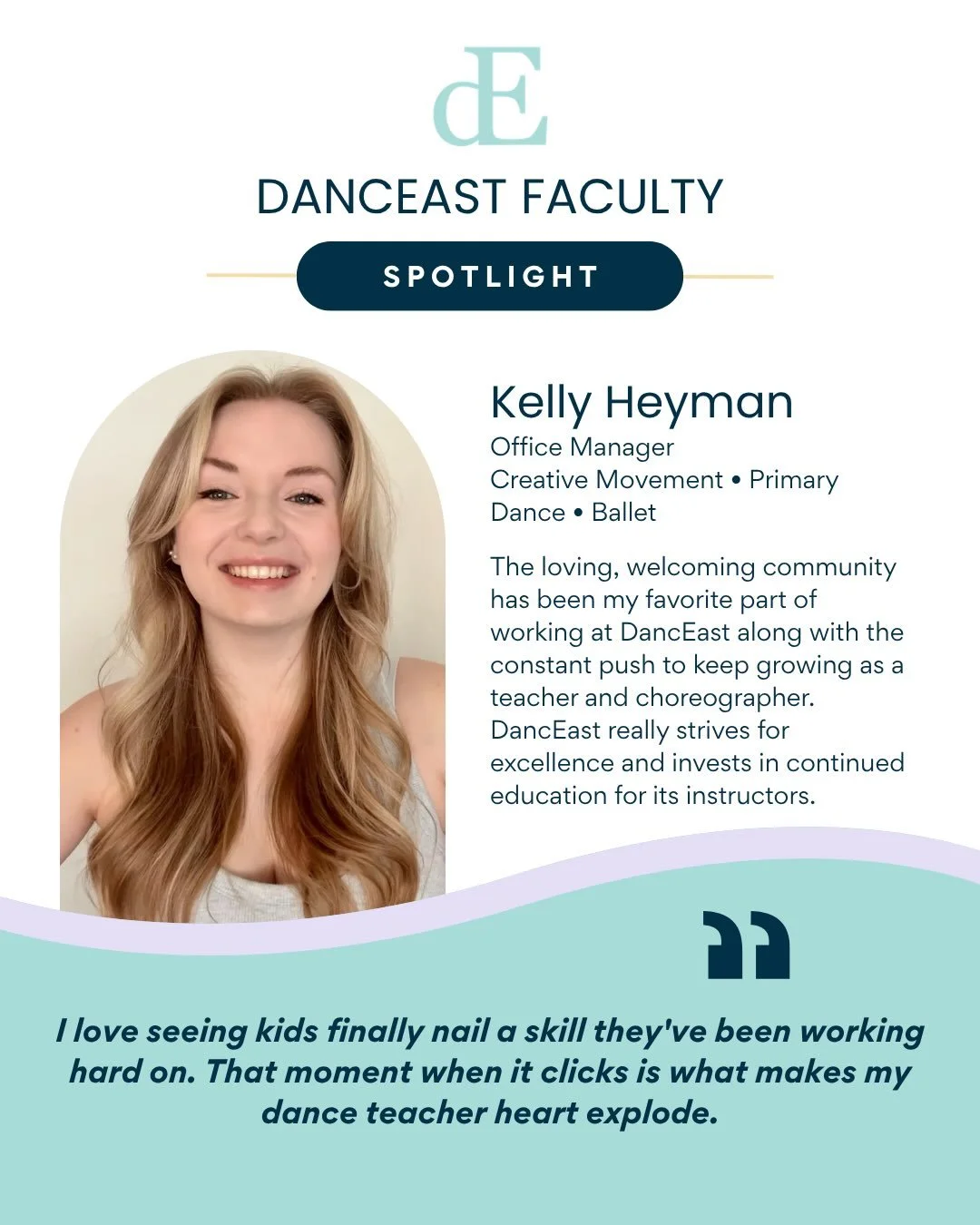 Meet Kelly Heyman! 💕

Kelly is originally from Southern California but has called the greater Nashville, Tennessee area home since 2000. She began dancing at age 13, starting in hip hop before expanding into ballet, jazz, contemporary, pointe, moder