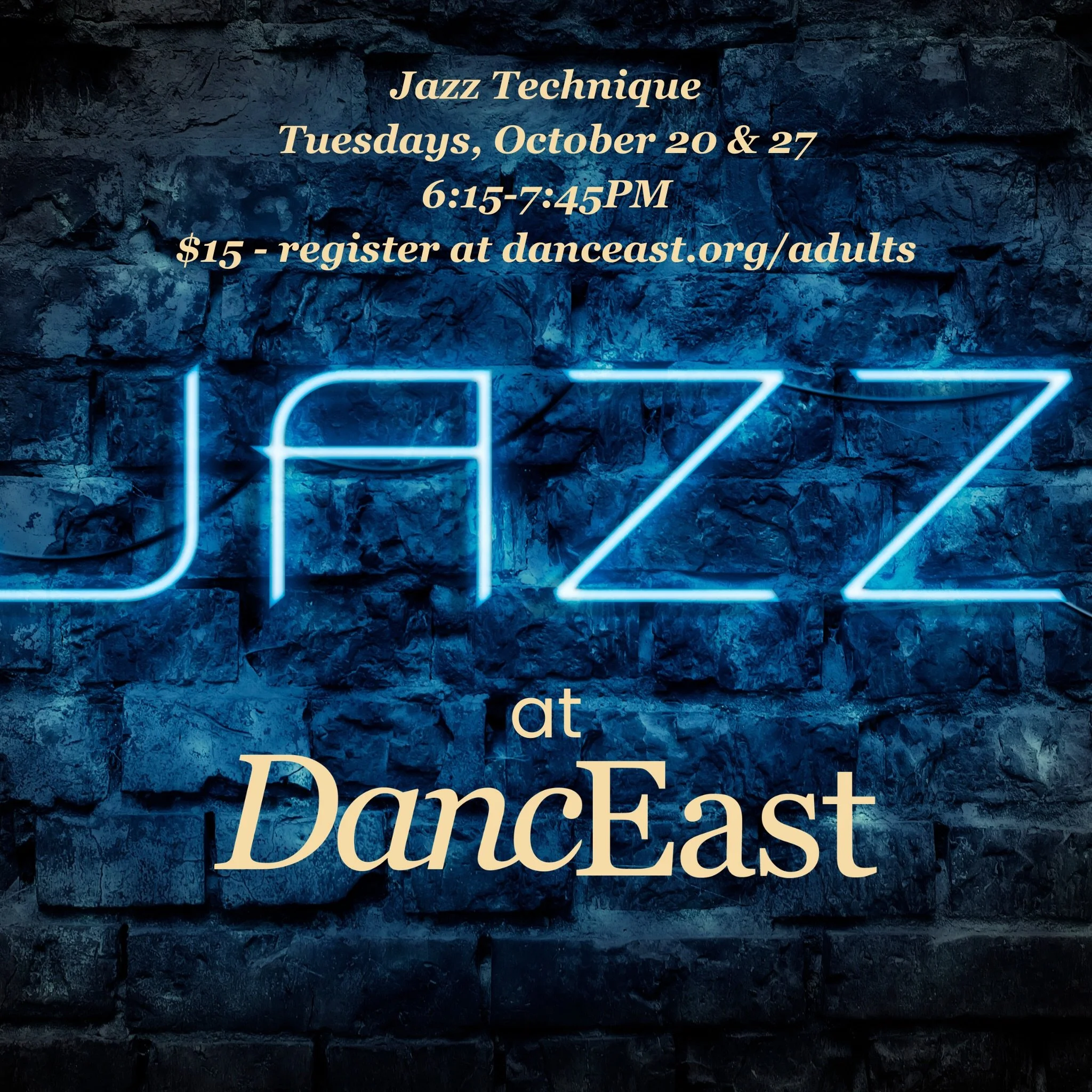Two more chances to work on your jazz technique this month! ✨ Join Stacie Flood-Popp, artistic director of Found Movement Group, at DancEast on October 20 and 27.

Class includes a classical jazz warmup, individual or guided stretching, and across-th