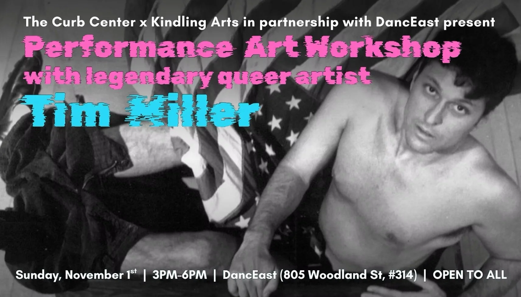 DancEast is proud to partner with @curbcenter and @kindlingartsfest to bring legendary queer performance artist Tim Miller to our studio for a FREE performance art workshop! LINK TO REGISTER IN BIO! 

📅 Sunday, November 1 | 3&ndash;6 PM
📍 DancEast 
