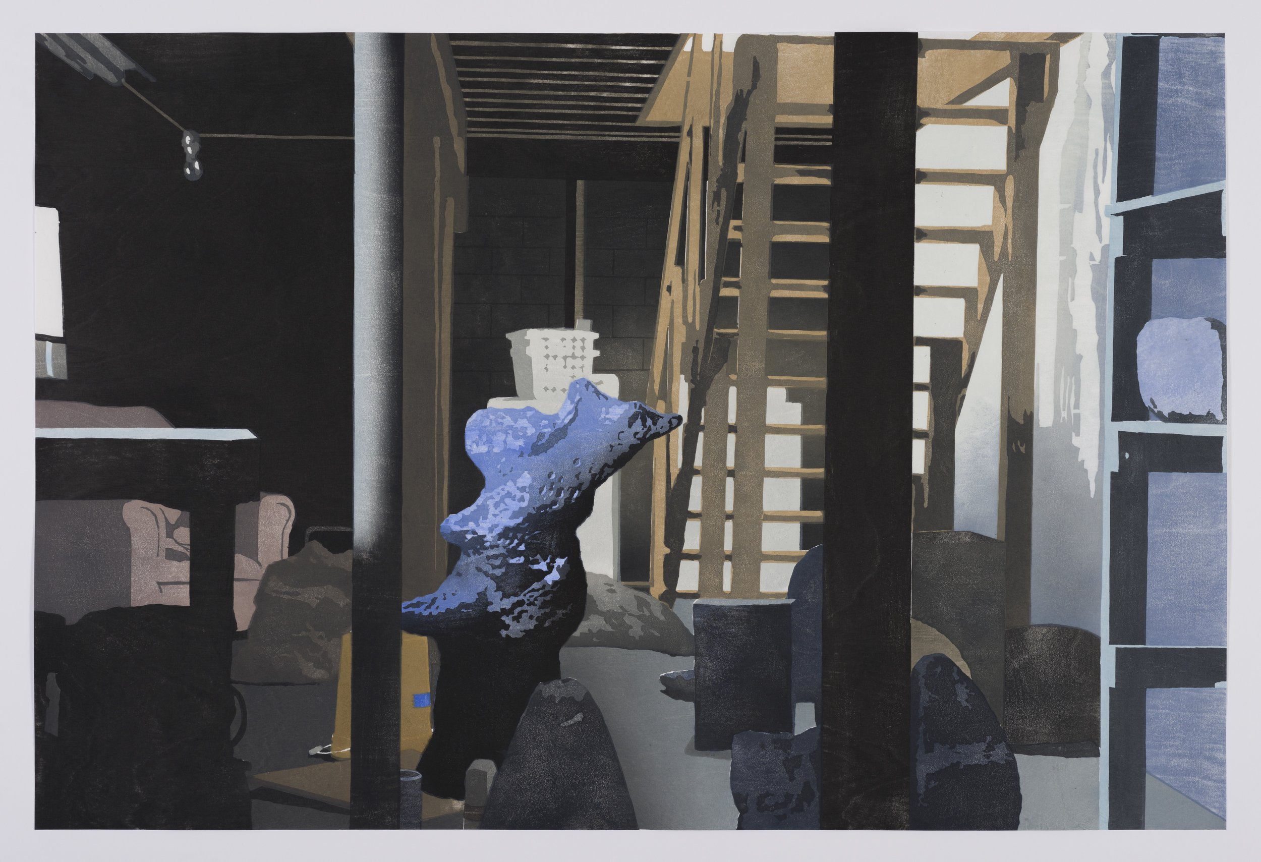   Encounter , 2021, Woodblock print, 20” x30” 