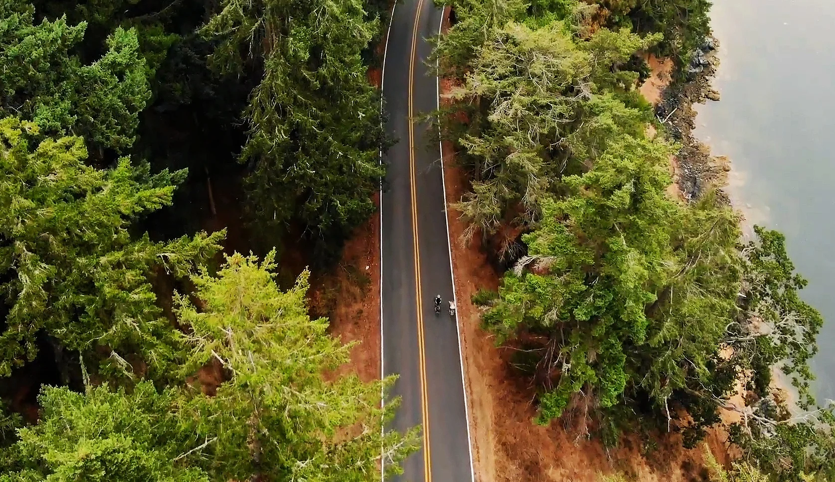 Cyclists from above. Orcas Island is a top destination for bike tours.