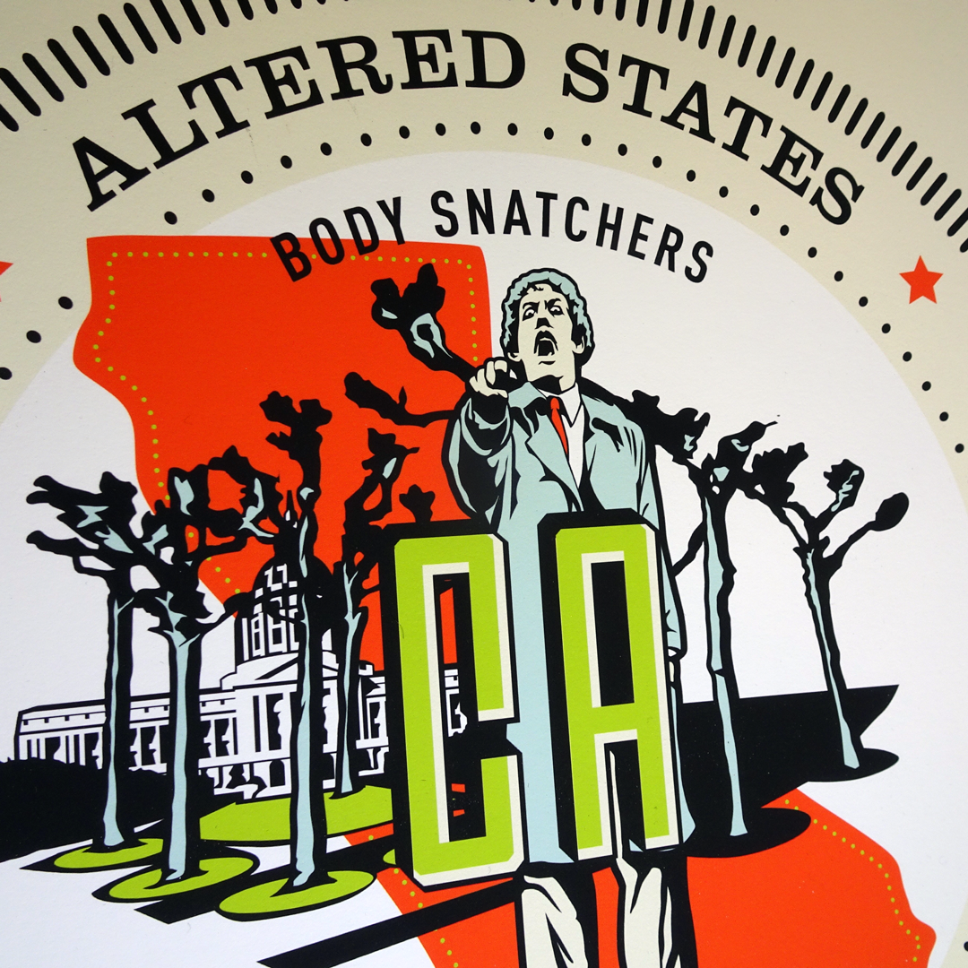 State seal for San Francisco, California featuring Donald Sutherland from Invasion of the Body Snatchers .