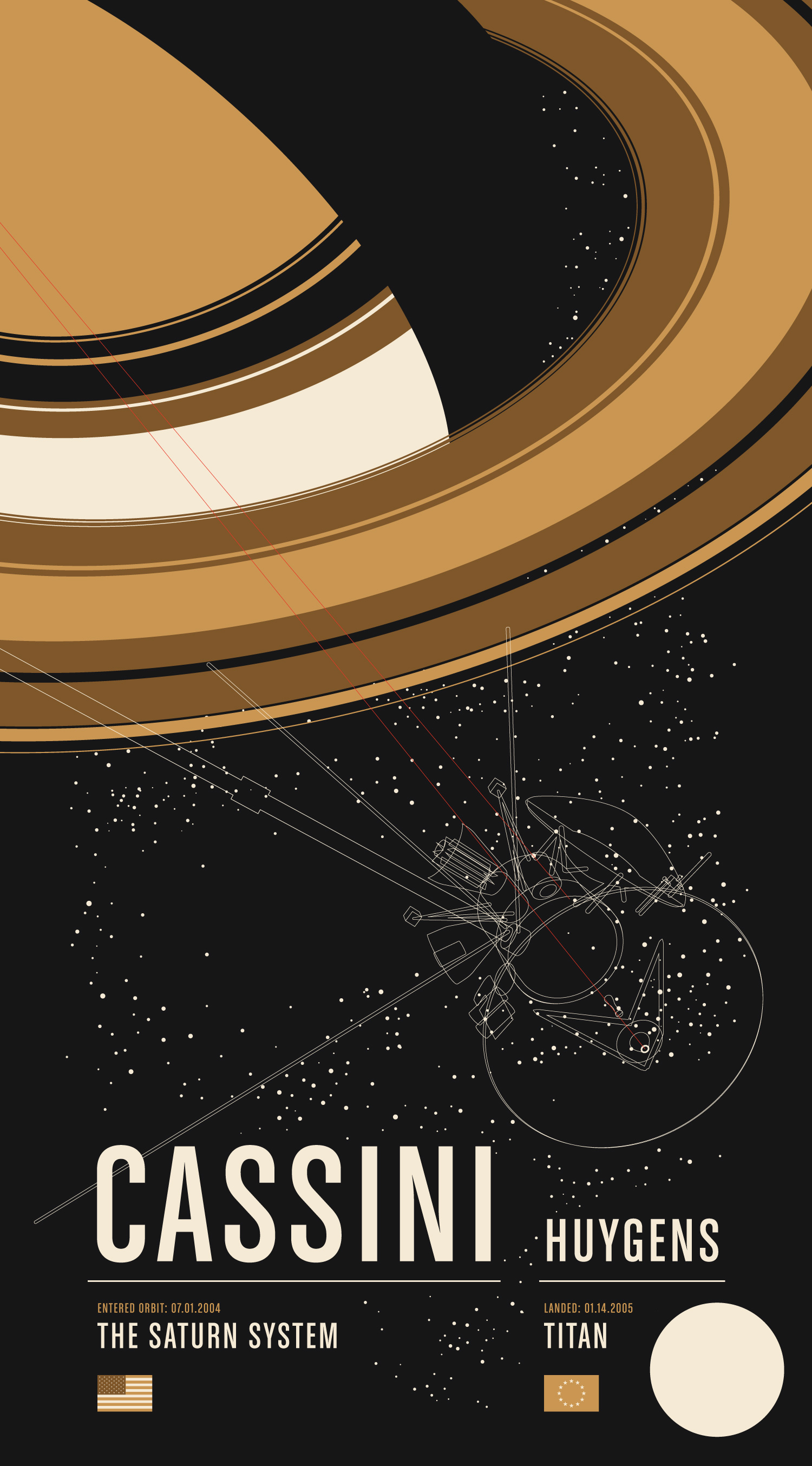  Cassini design in progress with spacecraft wireframing lower-right. 