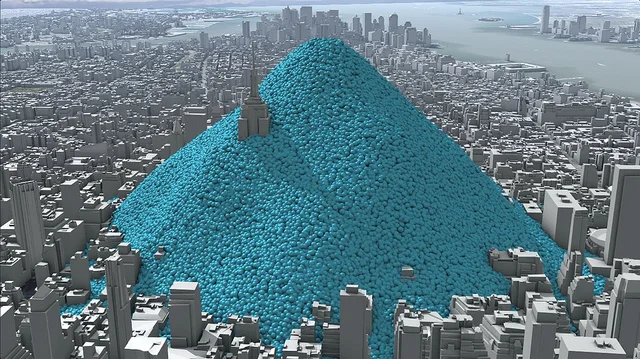 Image: NYC's daily carbon emissions as one tonne spheres. Credit: Creative Commons https://www.flickr.com/photos/carbonquilt/ 