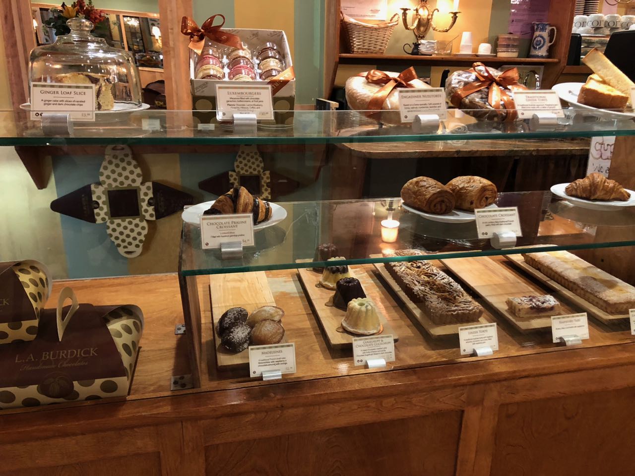 dessert and chocolate display case at Burdick's