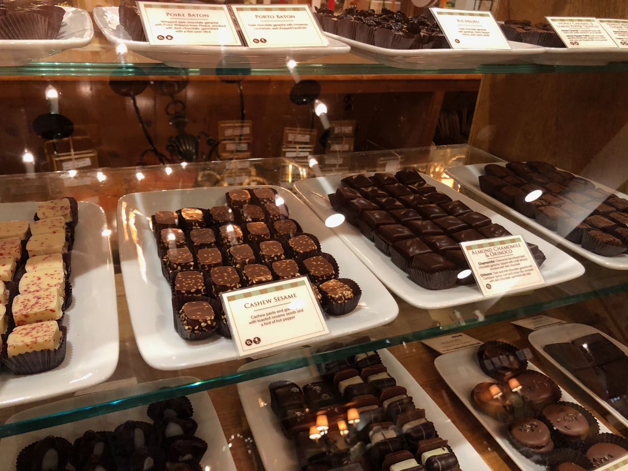 dessert and chocolate display case at Burdick's
