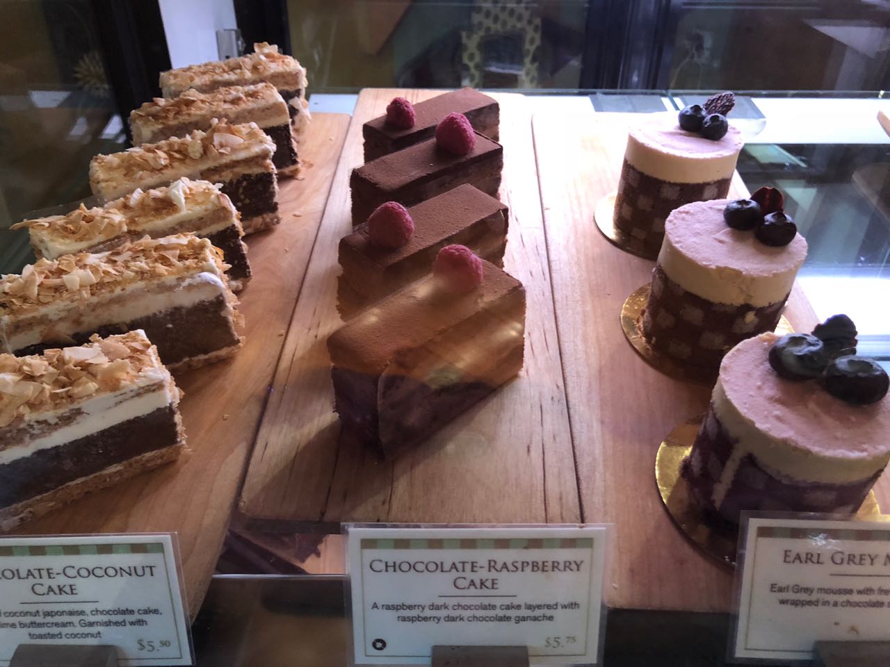 dessert and chocolate display case at Burdick's