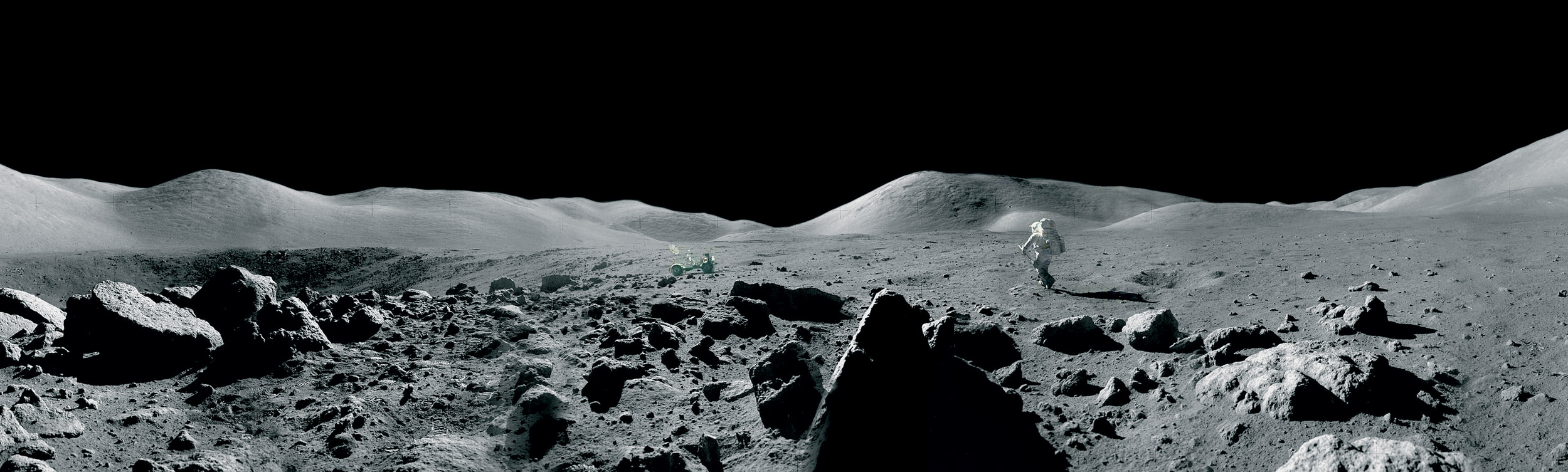 Harrison Schmitt exploring the Moon's Taurus-Littrow Valley By Eugene Cernan 