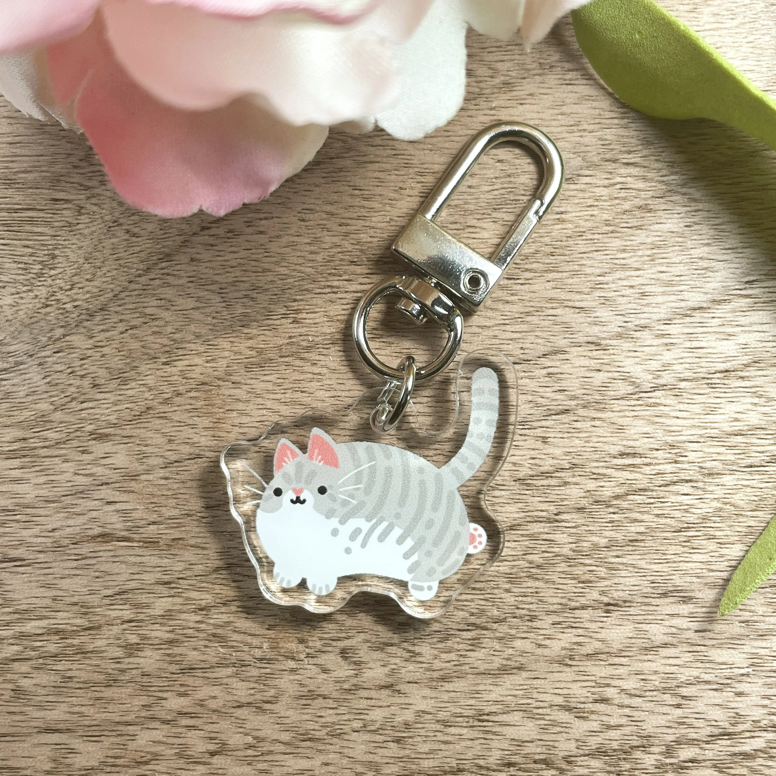 Gray and White Tabby Cat Acrylic Keychain