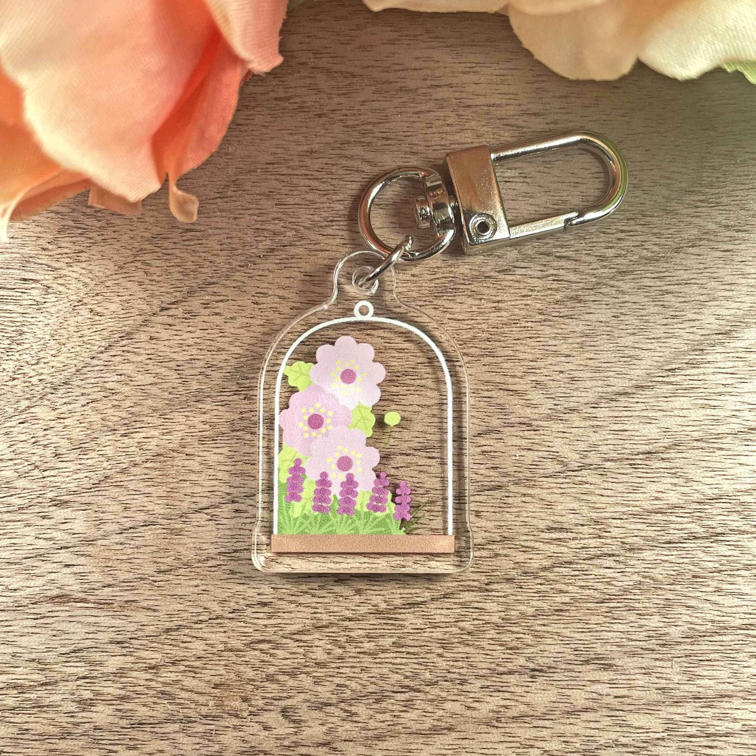 Purple Anemone Flower Acrylic Keychain