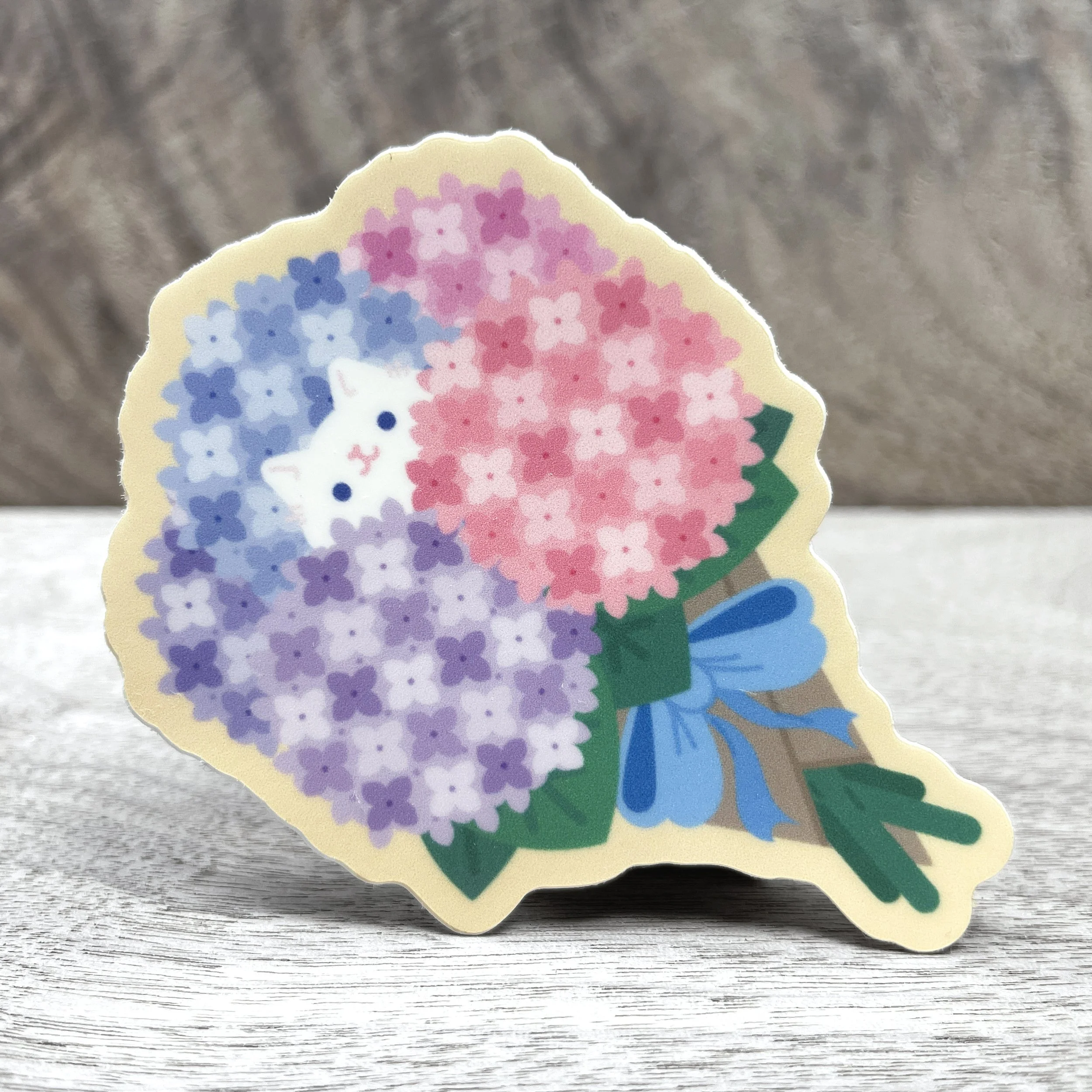 Hydrangea Cat Vinyl Sticker