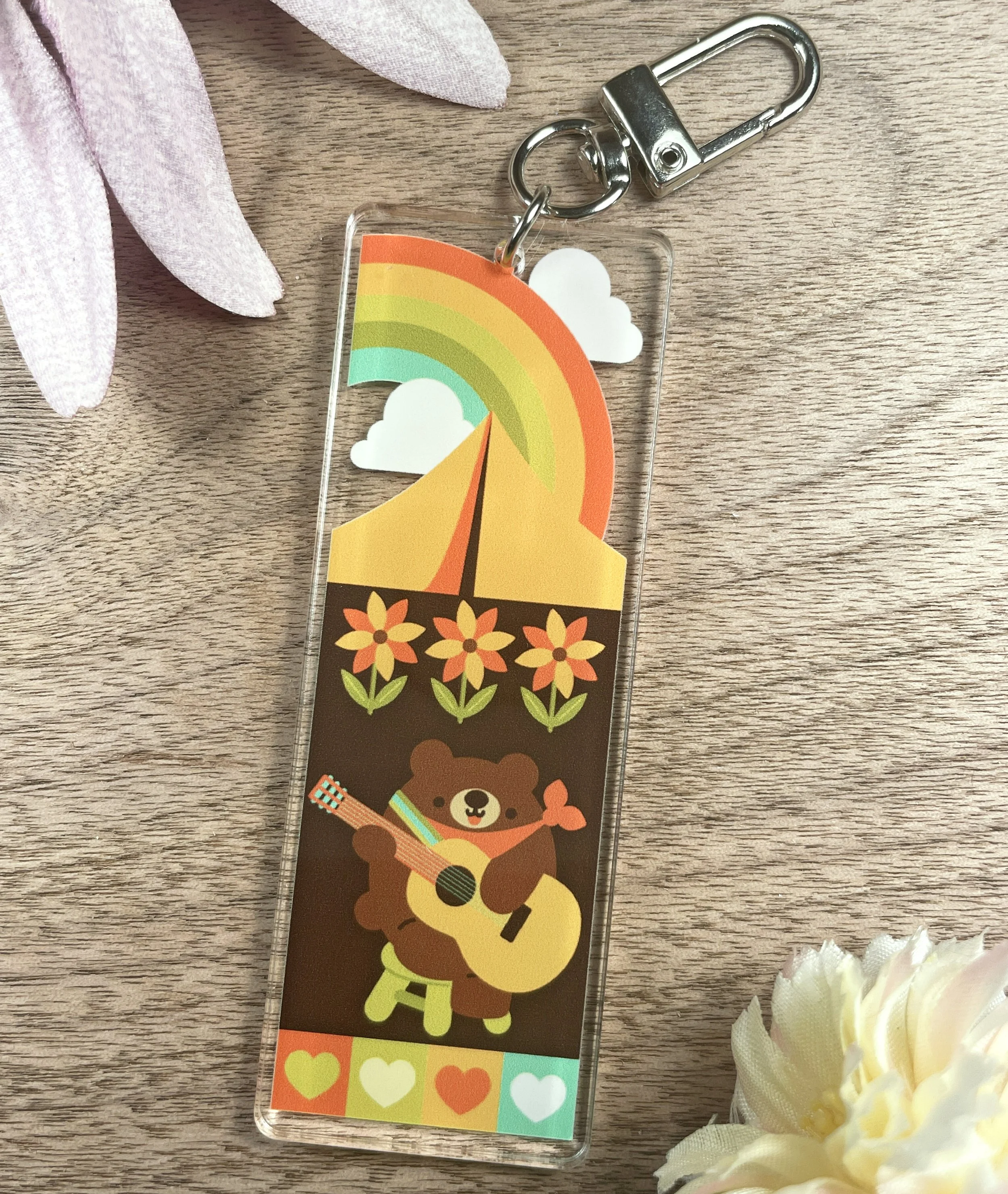cute camping bear playing guitar keychain