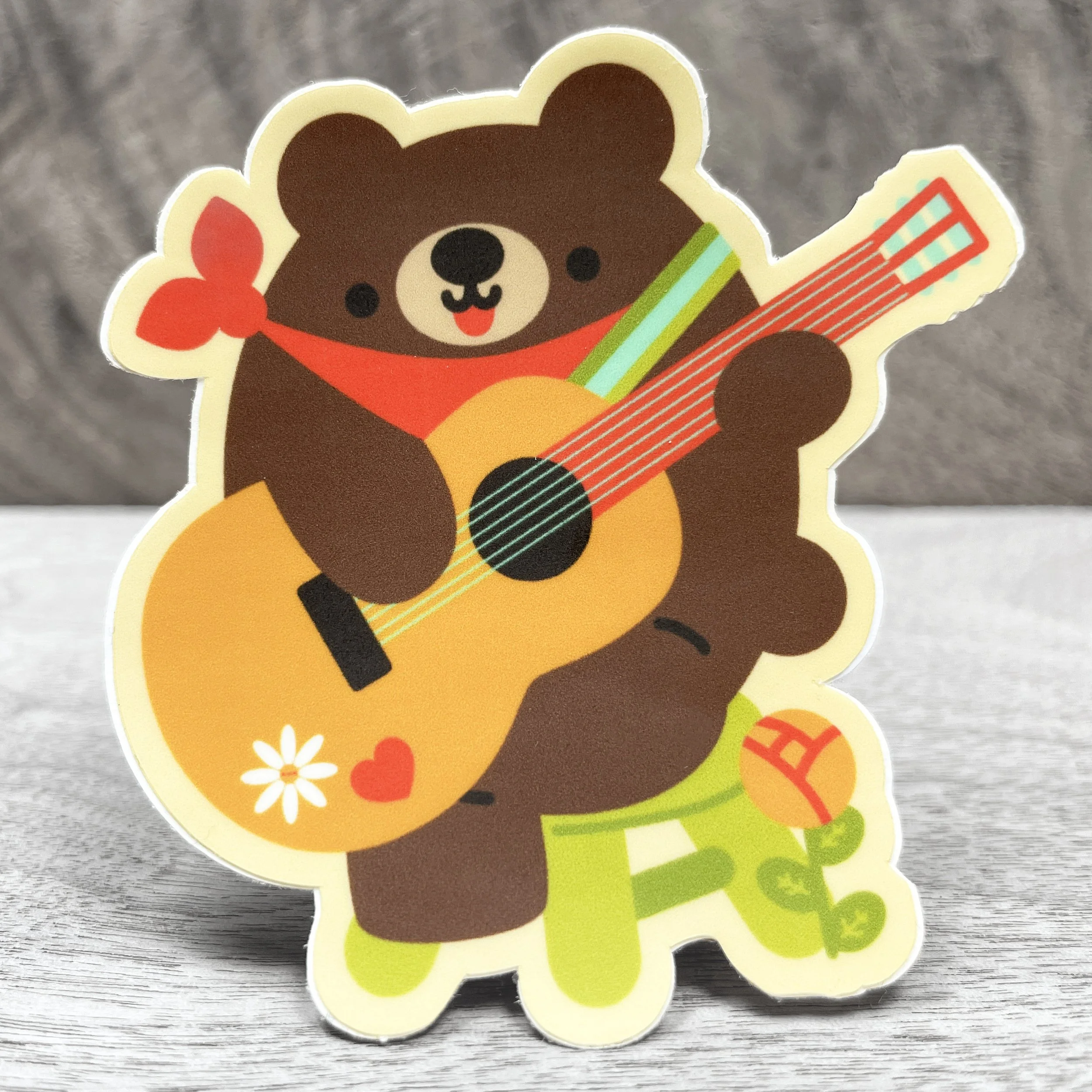 Camping Bear with Guitar Vinyl Sticker