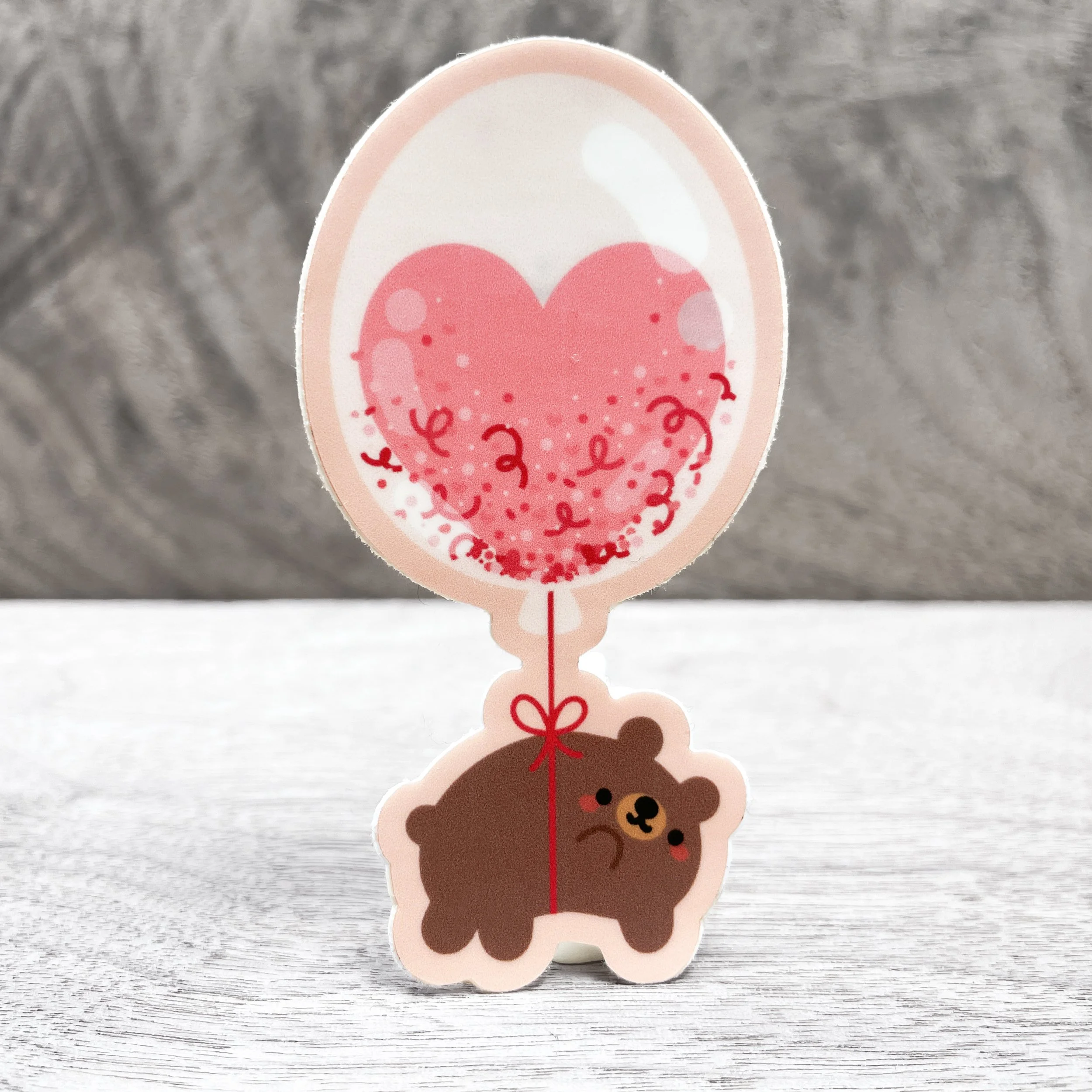 Heart Balloon Lifting Bear Vinyl Sticker