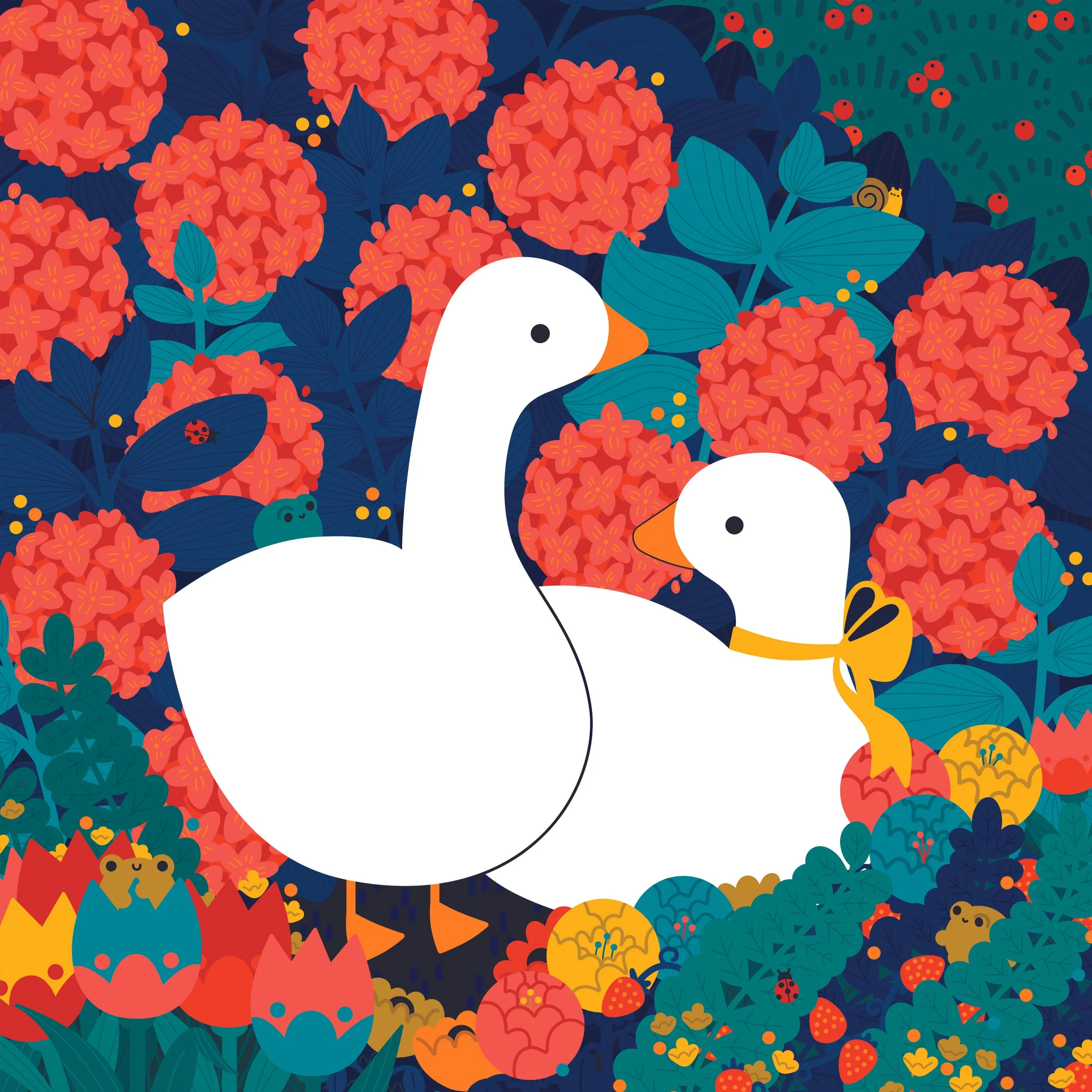 Goose in Flowers 8x8 Matte Print