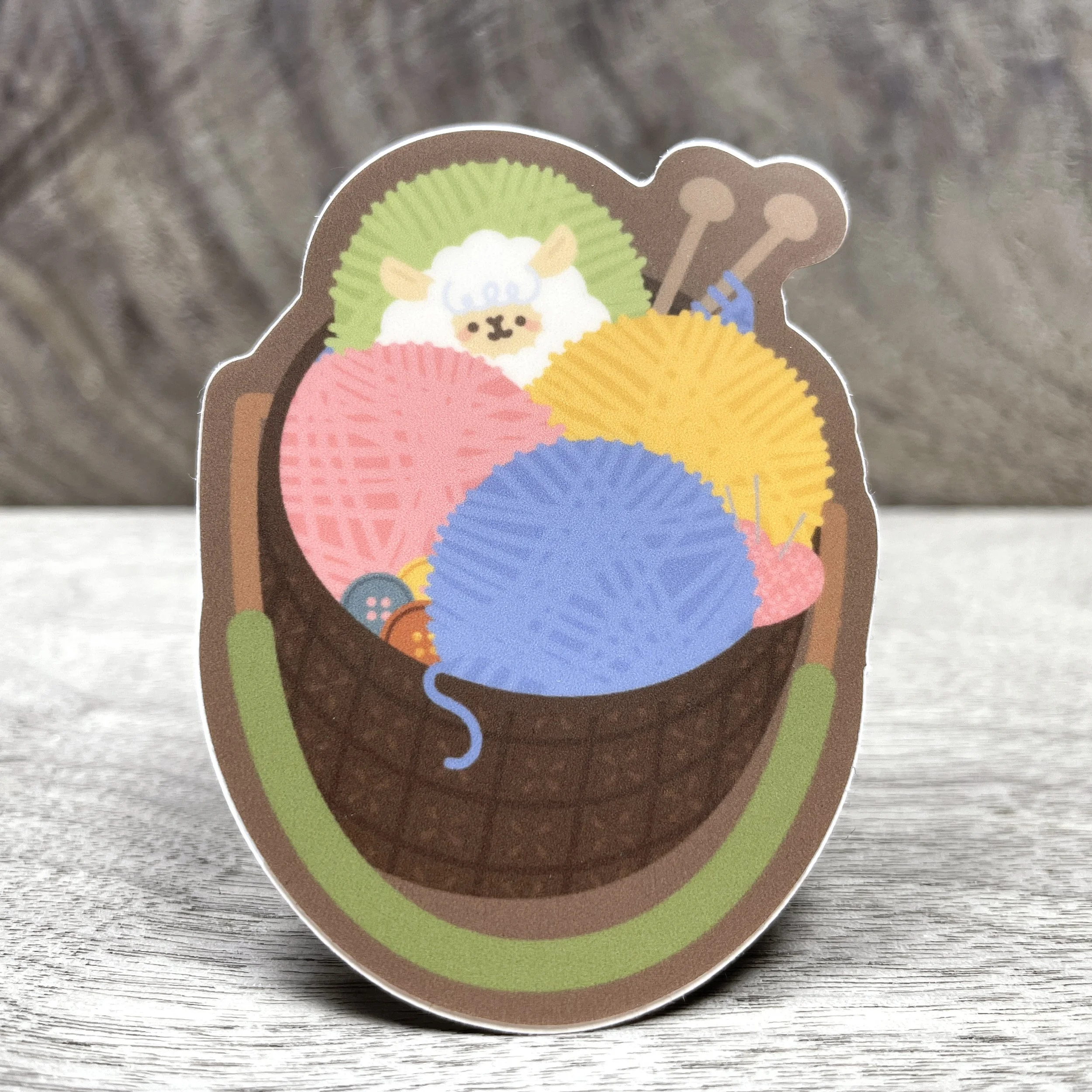 Sheep in a Knitting Basket Vinyl Sticker