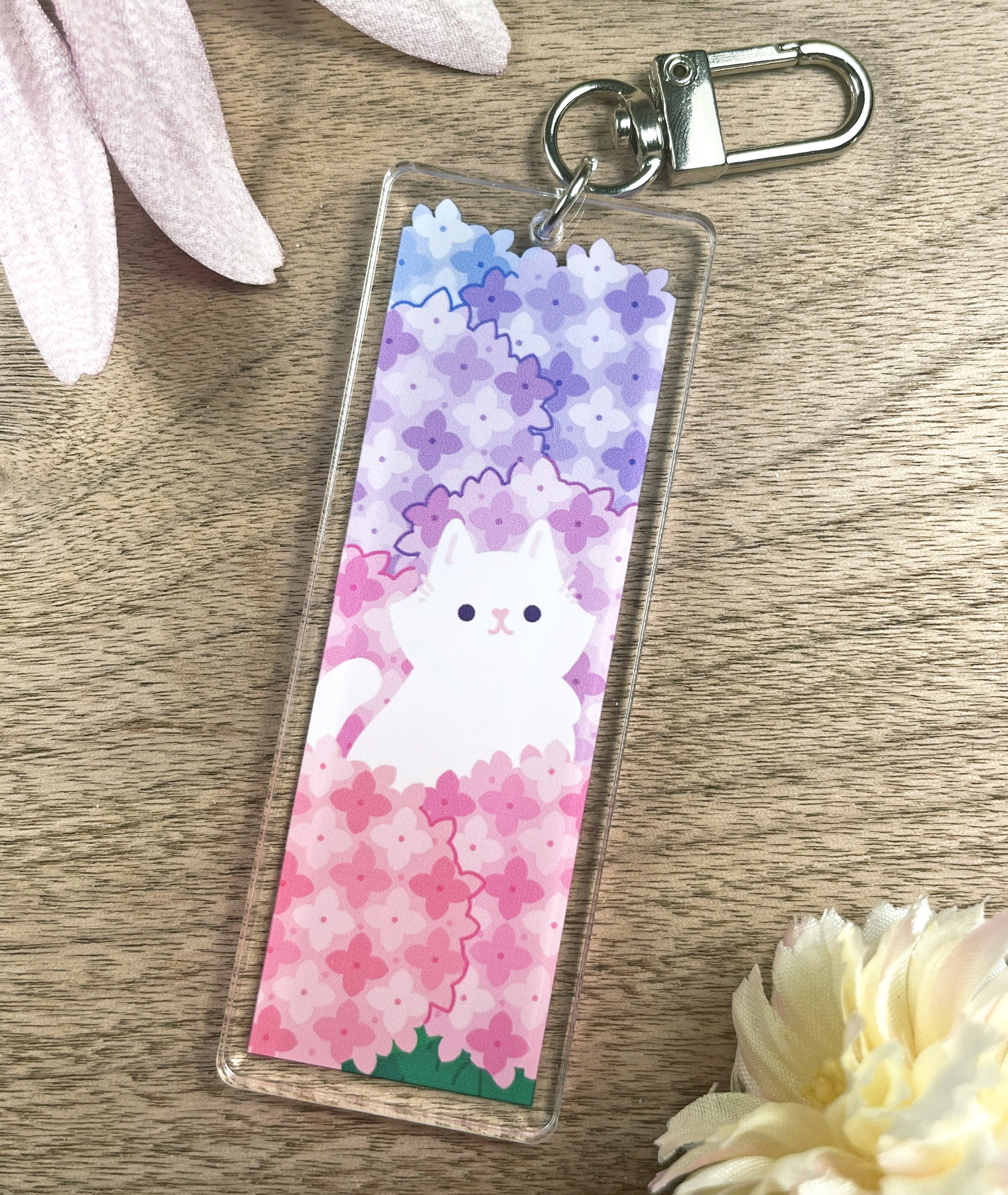 Hydrangea Cat Acrylic Keychain