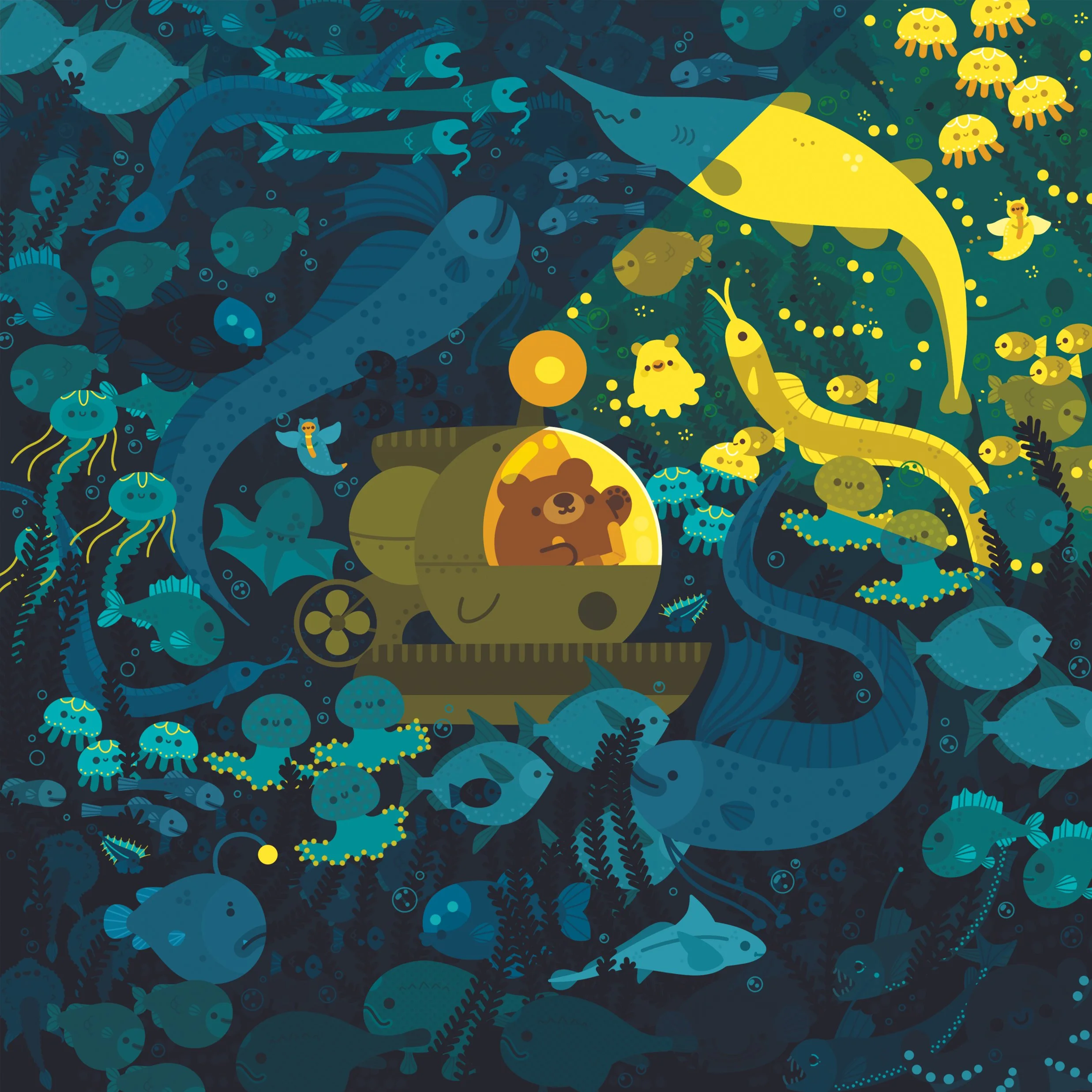 Bear Deep Sea Submarine 8x8 Matte Print