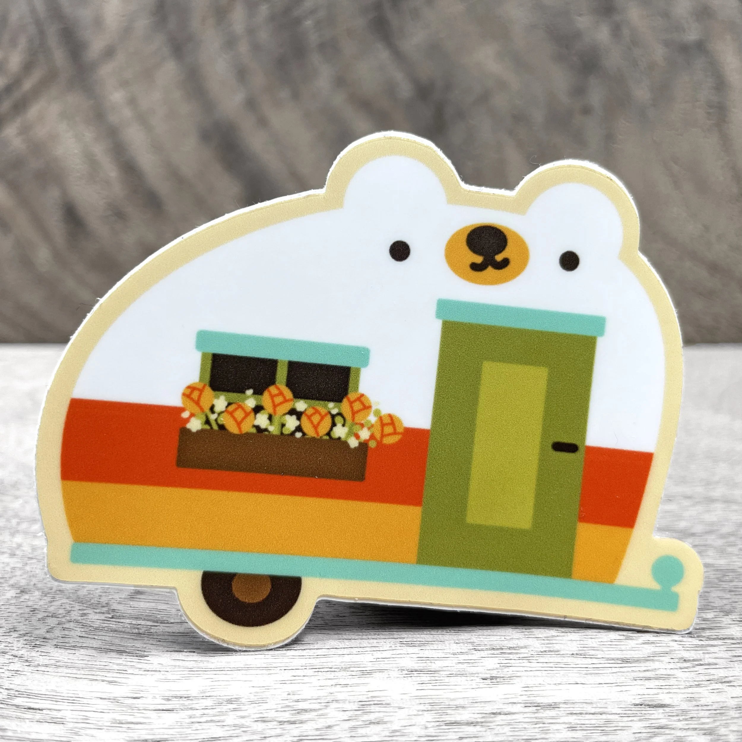 Camper Van Bear Vinyl Sticker