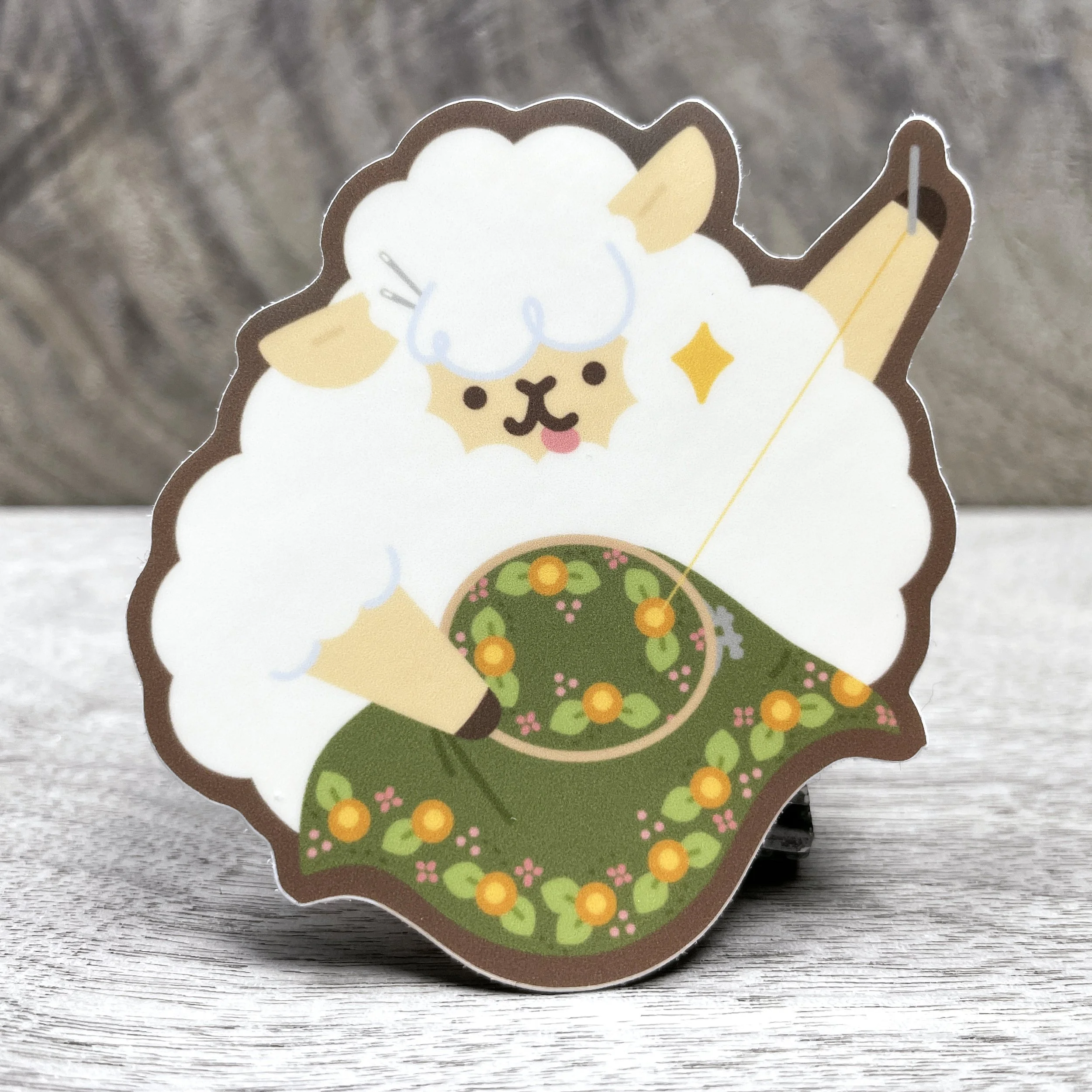 Sheep Embroidering Vinyl Sticker