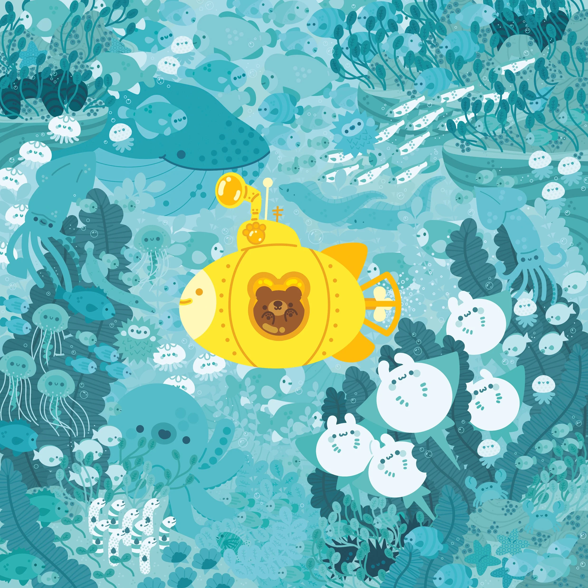 Bear in Yellow Submarine 8x8 Matte Print