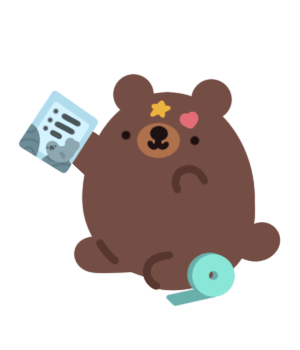 illustrated animated gif of a cute brown bear waving a piece of paper