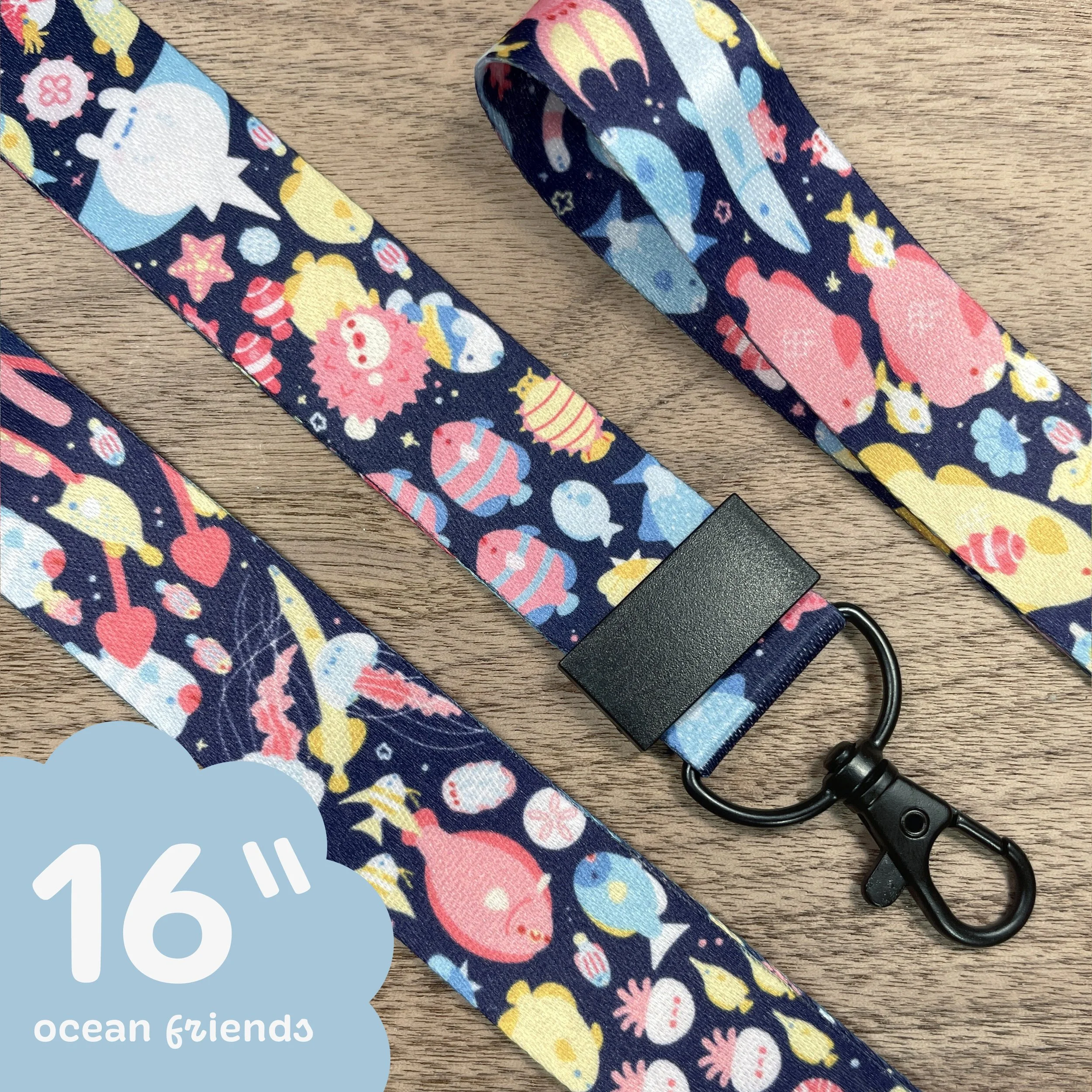 illustrated ocean life aquarium lanyard