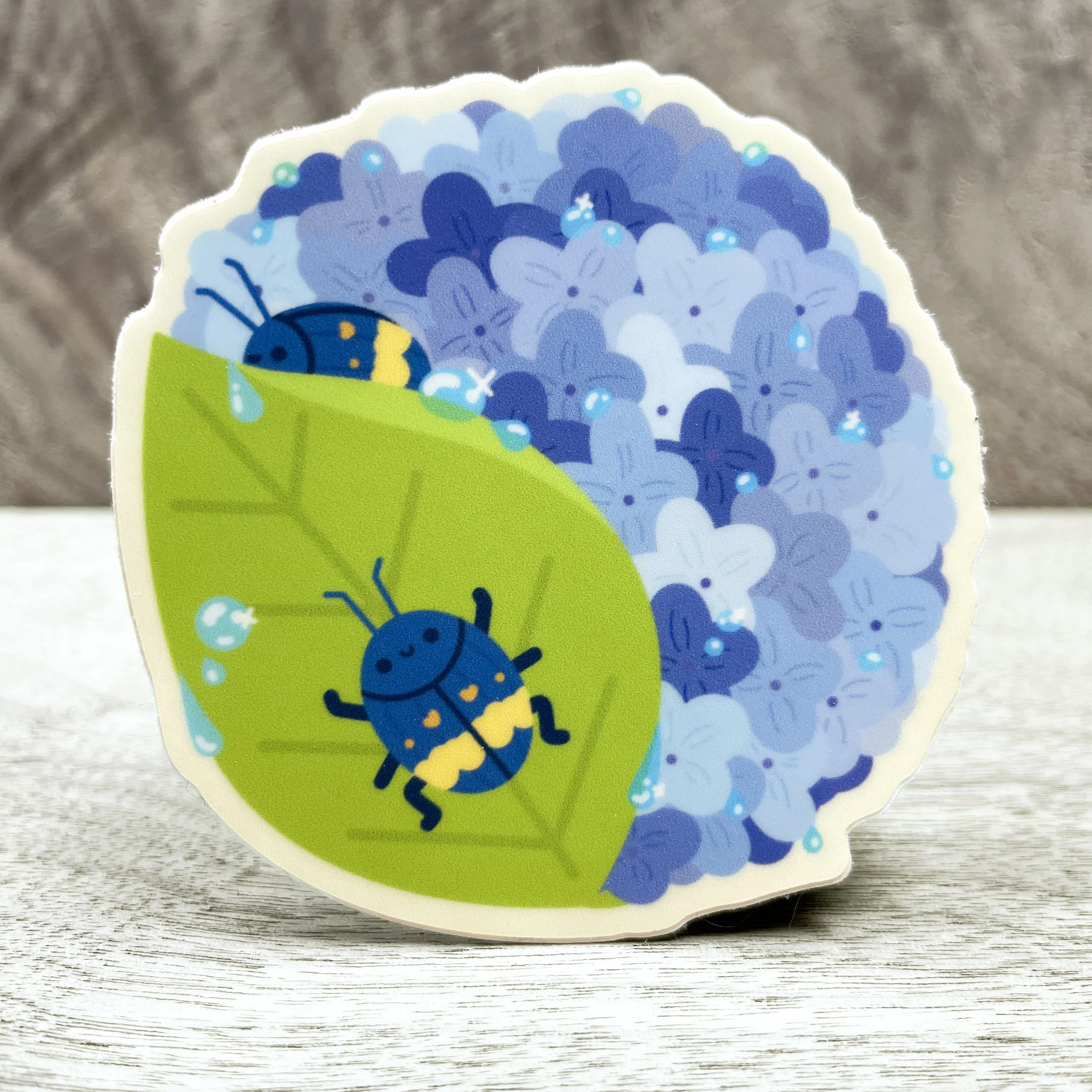 Hydrangea and Beetle Vinyl Sticker