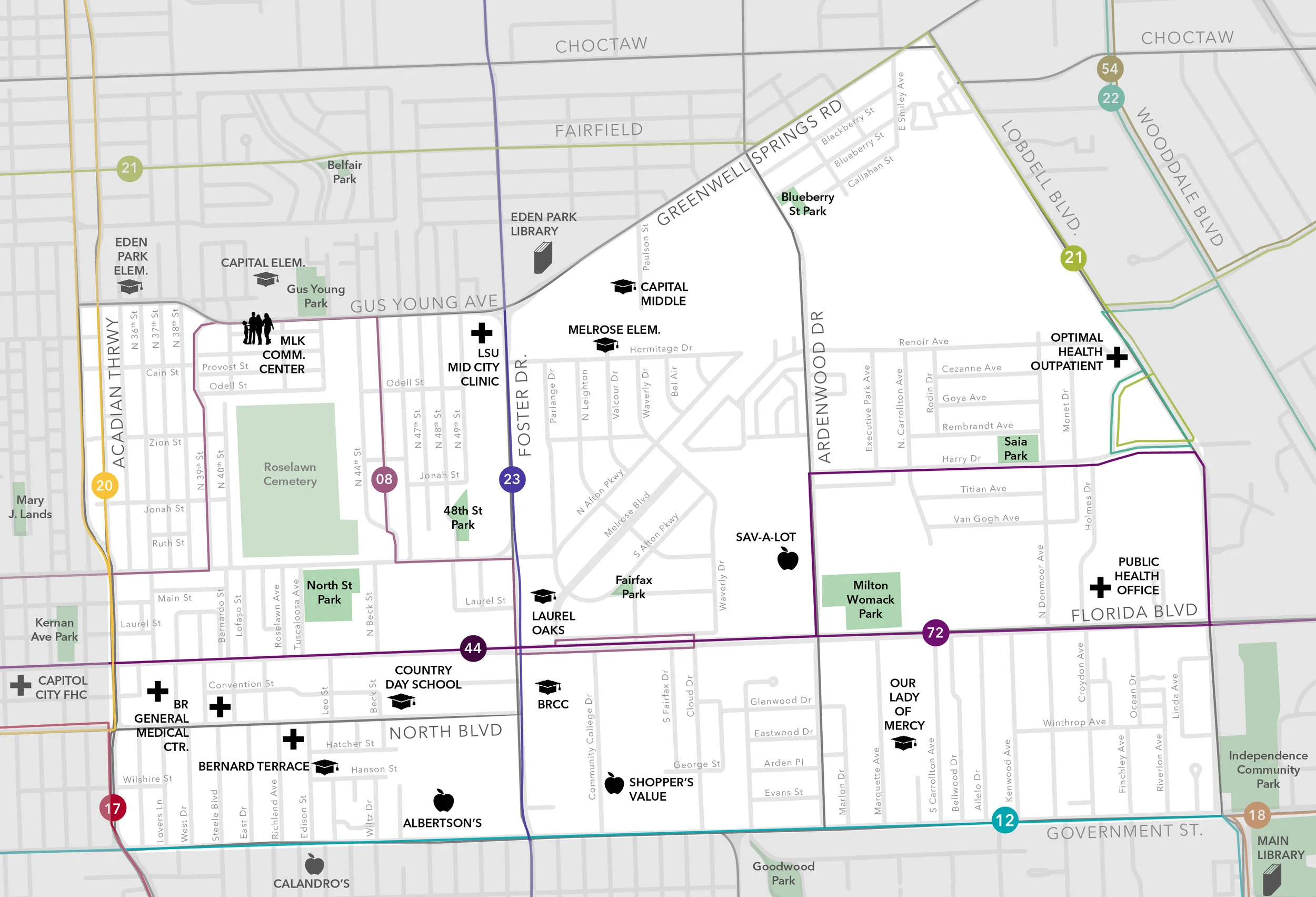 Map courtesy of Mid City Studio, Baton Rouge, LA