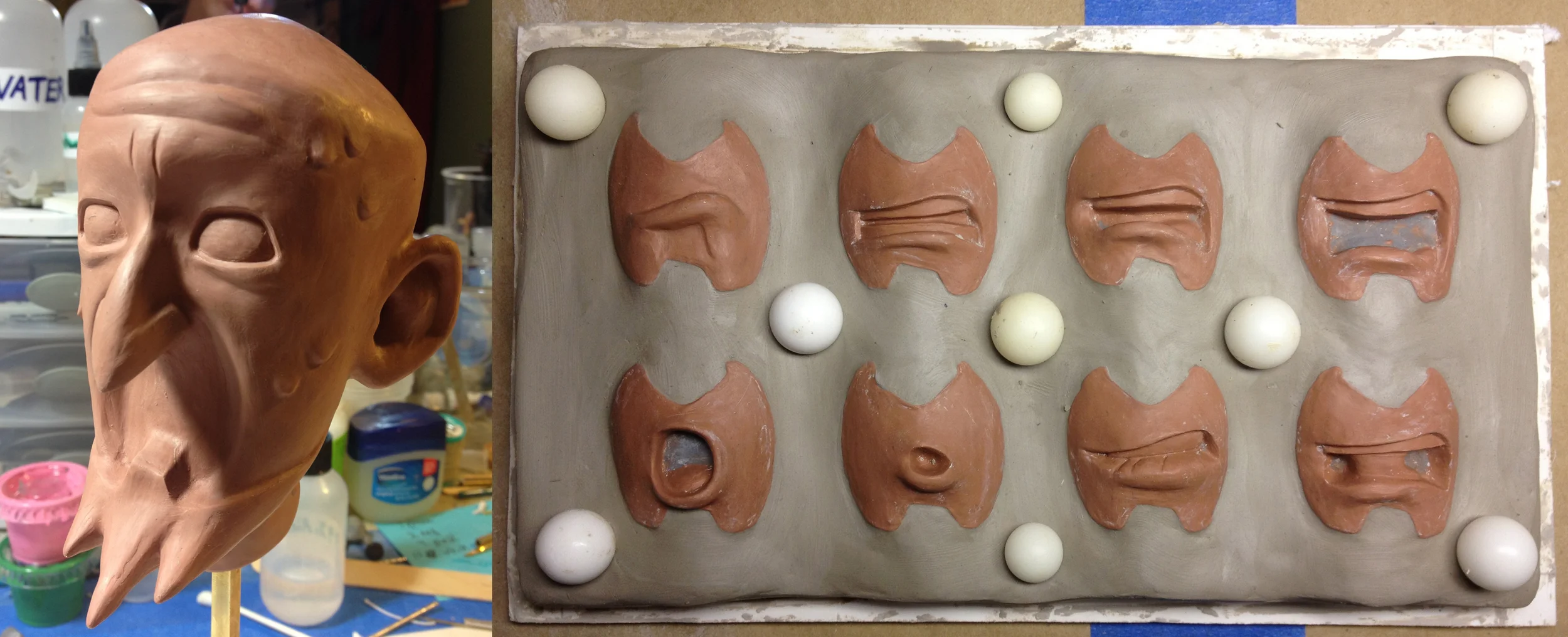 Dr. Venture head sculpt and replacement mouths being prepared for mold. The Venture Bros. season 5 episode 4, "Spanakopita." Stoopid Buddy Stoodios, 2013