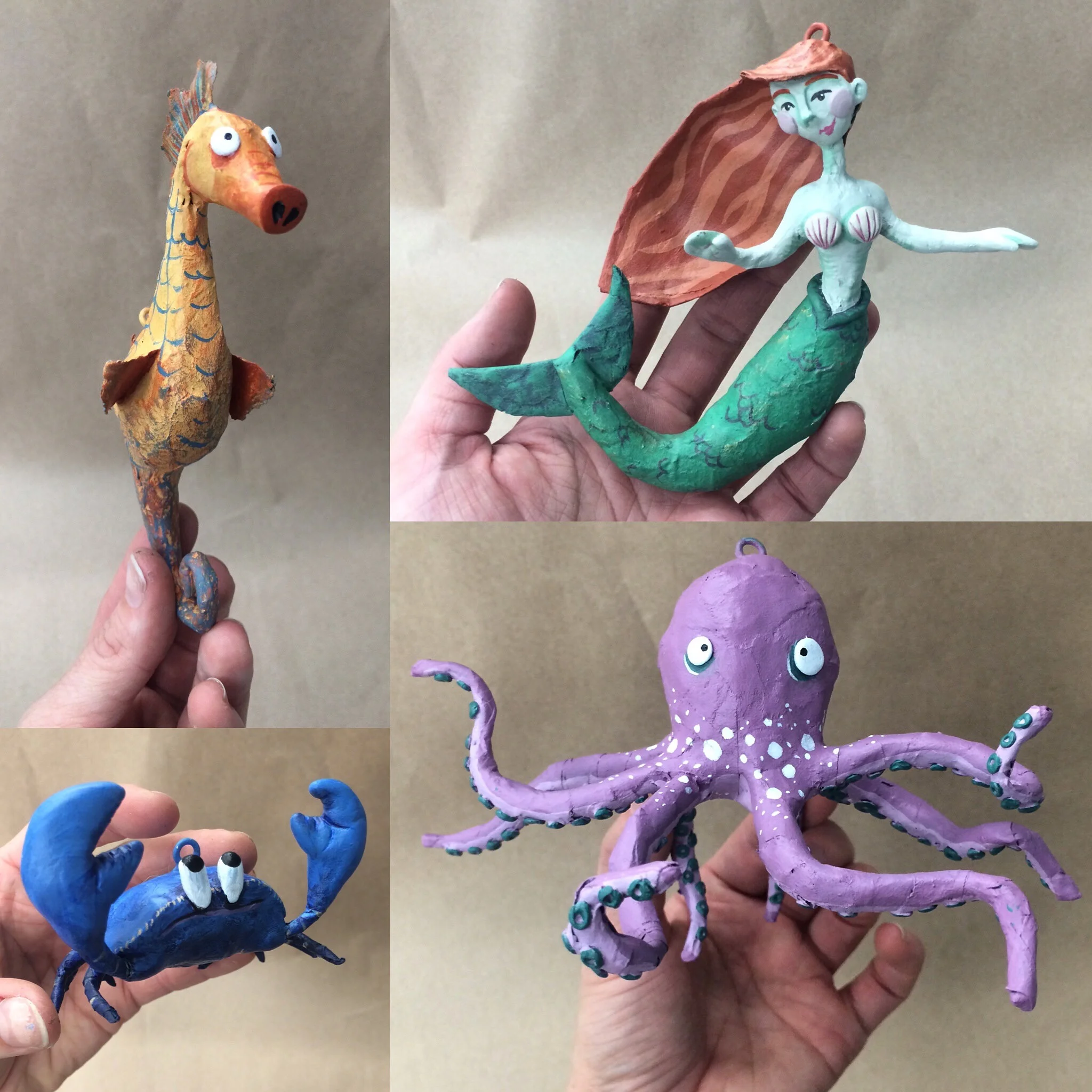 Paper mache sculptures for a baby mobile. Matching quilt in "Quilting & Sewing."