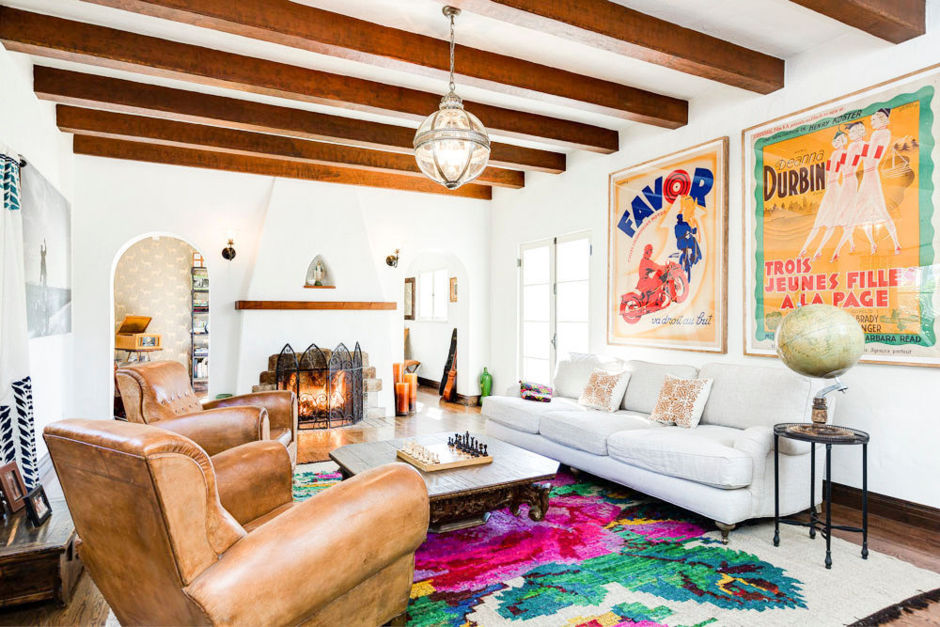 A warm, inviting, eclectic and playful living room.