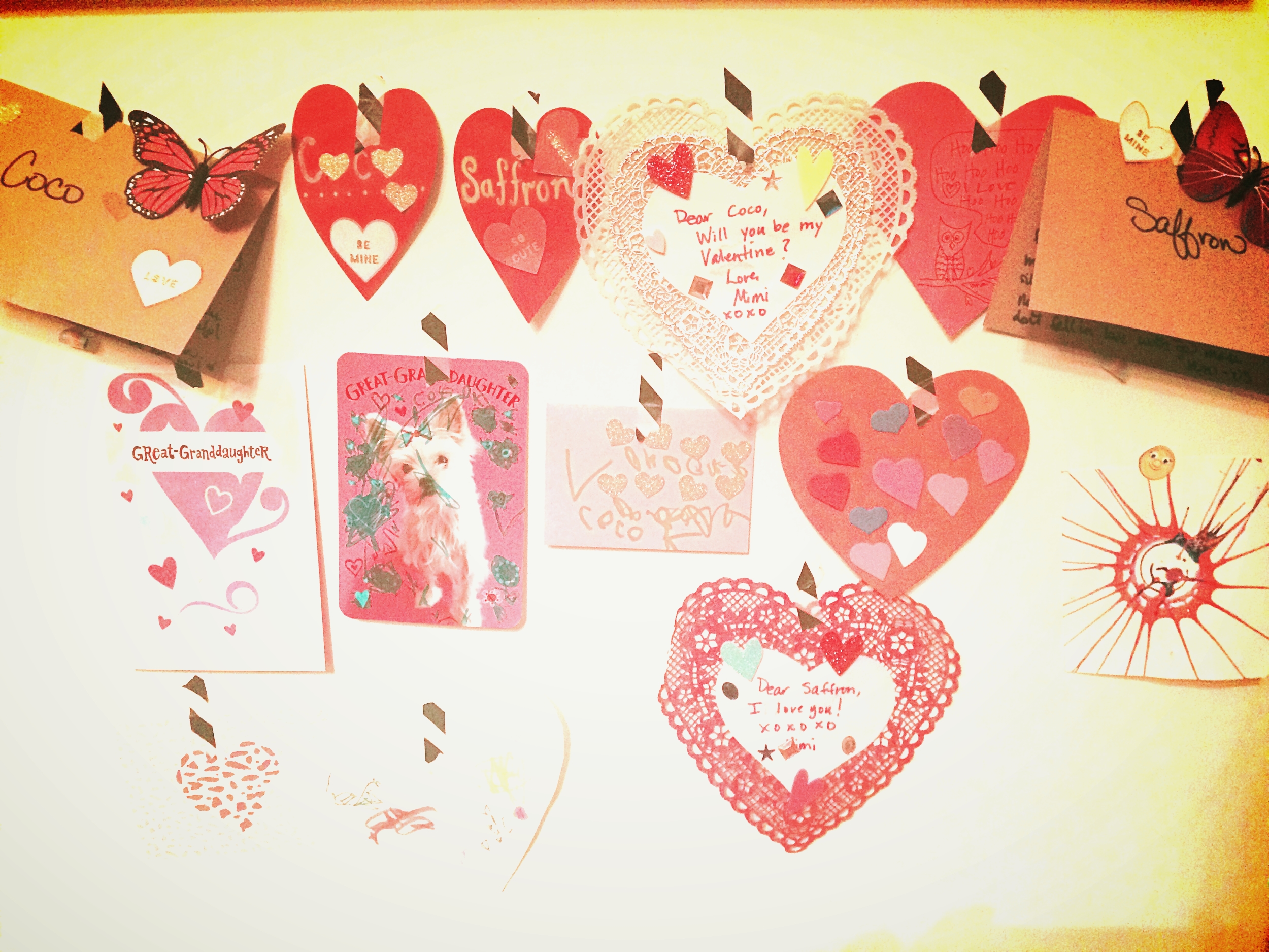 I let the days Valentines hang on the wall for a day or 2 after to let the loving feeling linger a bit or until they run by and rip them down.