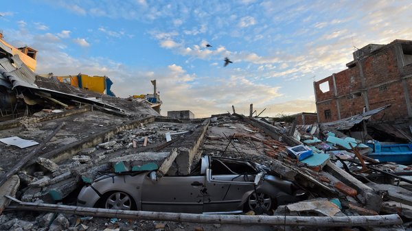 A photo taken Sunday shows Manta, Ecuador, a day after a powerful 7.8-magnitude quake hit the country. Luis Acosta/AFP/Getty Images
