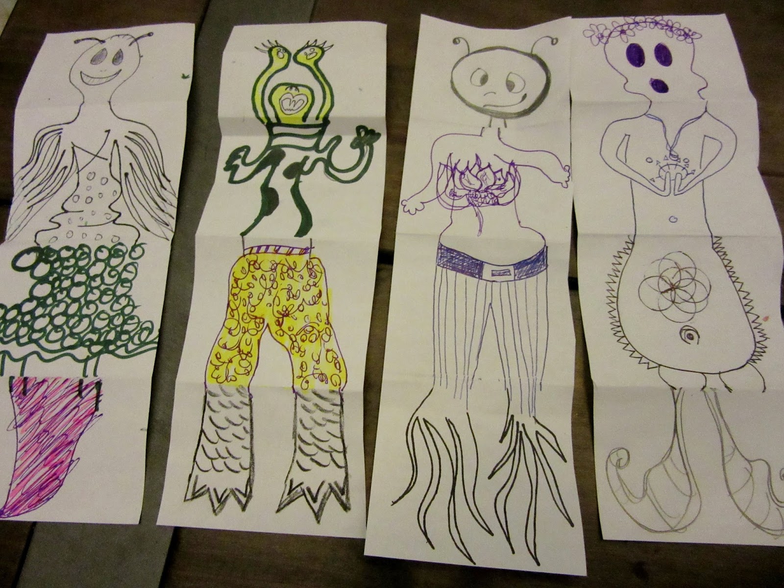 Found these examples on http://bld-in-mt.blogspot.com/2015/07/drawing-games-exquisite-corpse.html
