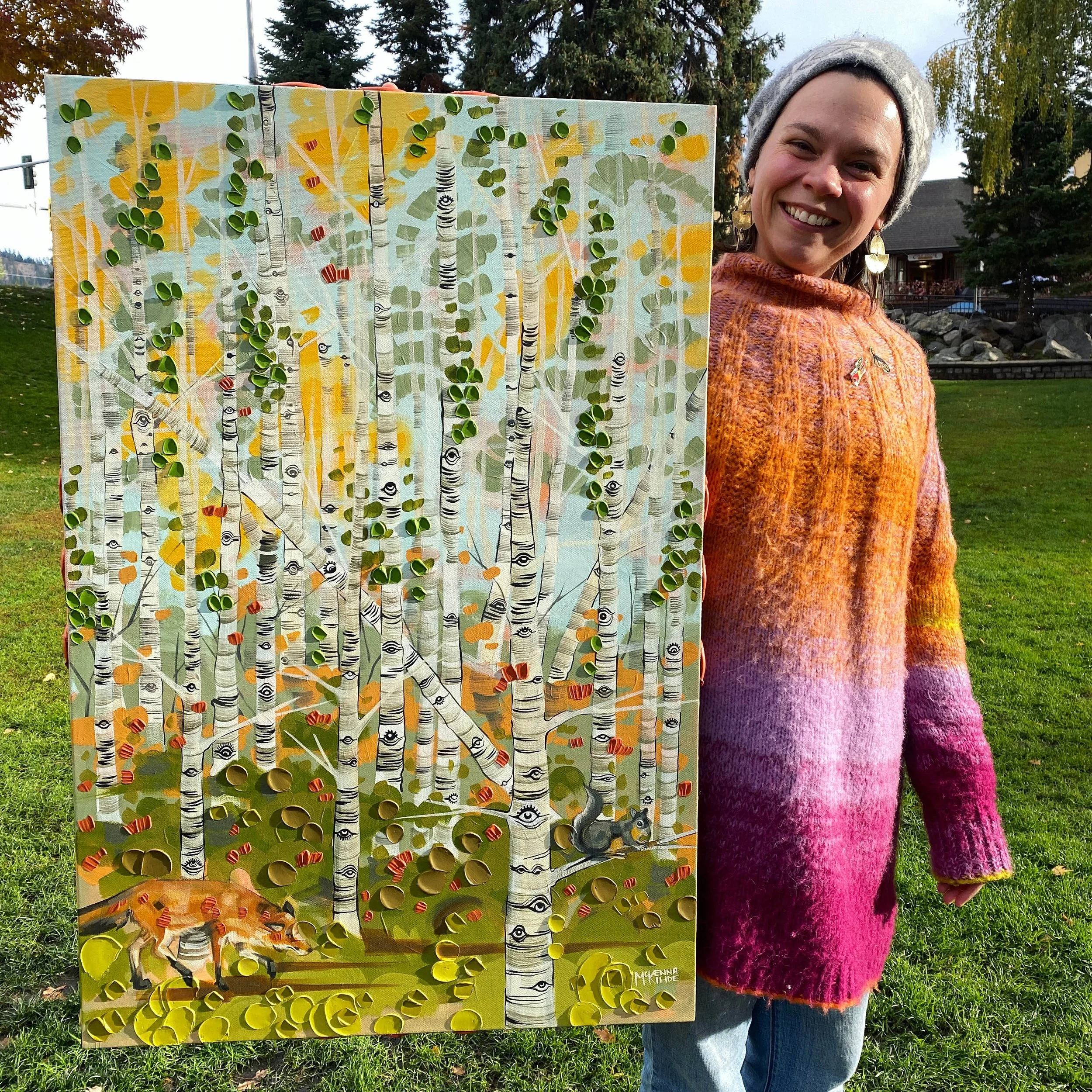 We See You tree art mixed media art aspen artwork birch painting .jpg