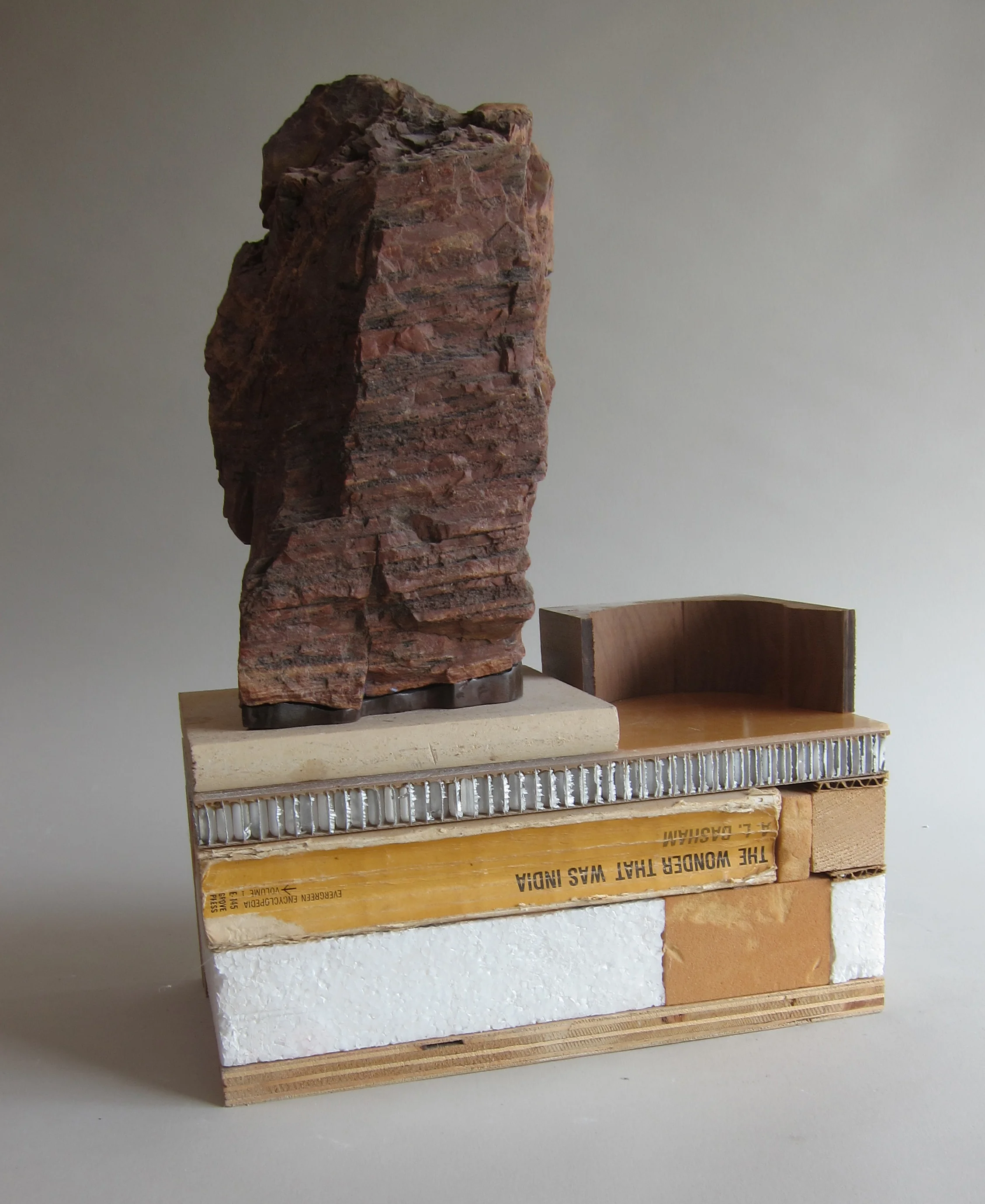   Mojave desert stone, wood, onyx veneer aluminum panel, paper, foam.&nbsp;  