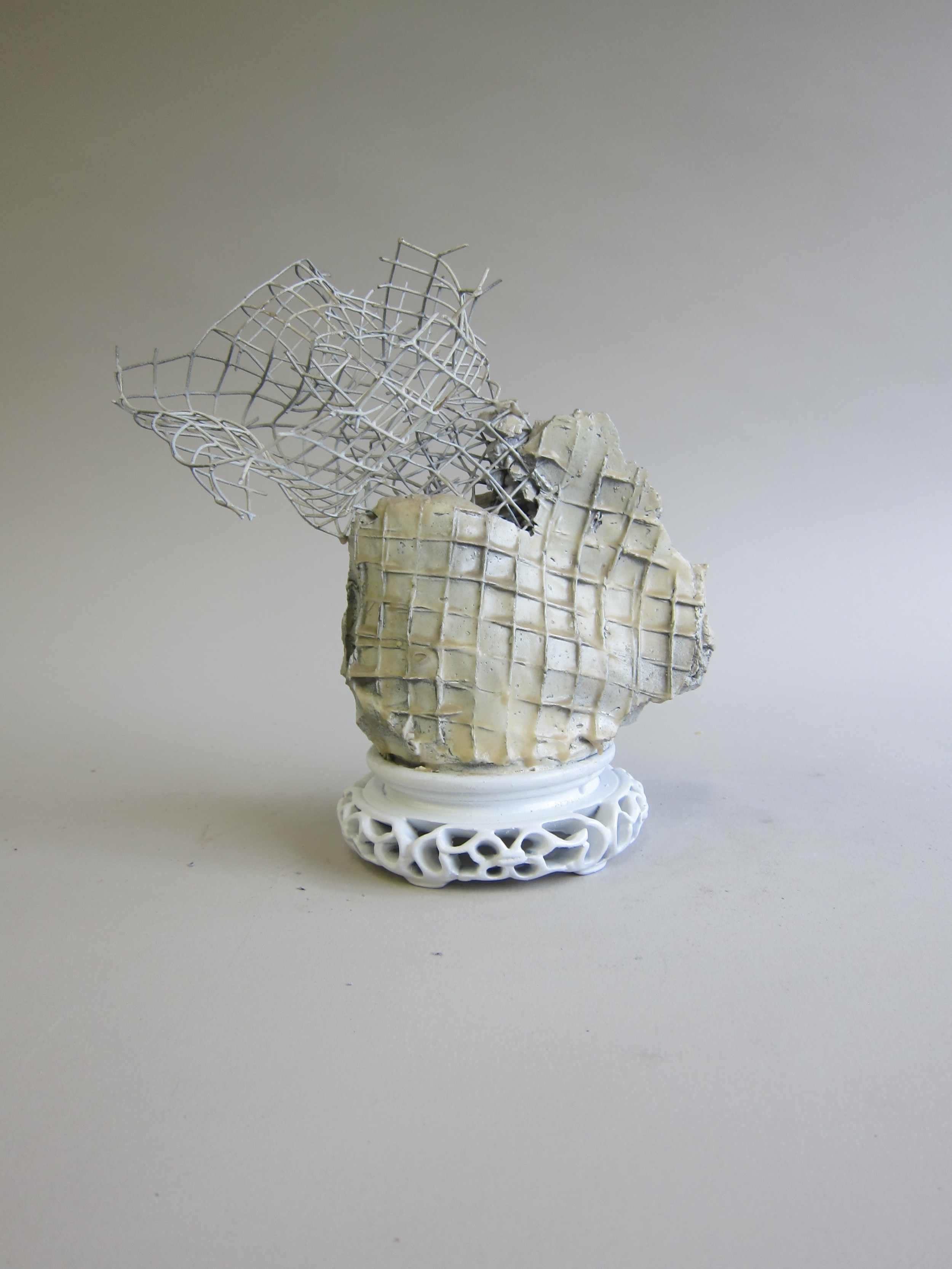   Plaster, enamel paint, wood, wire mesh.&nbsp;  