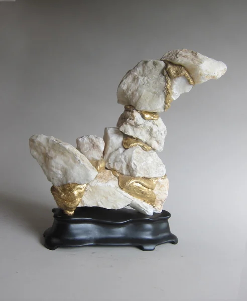  Snow stone, mortar, gold leaf, wood.&nbsp; 