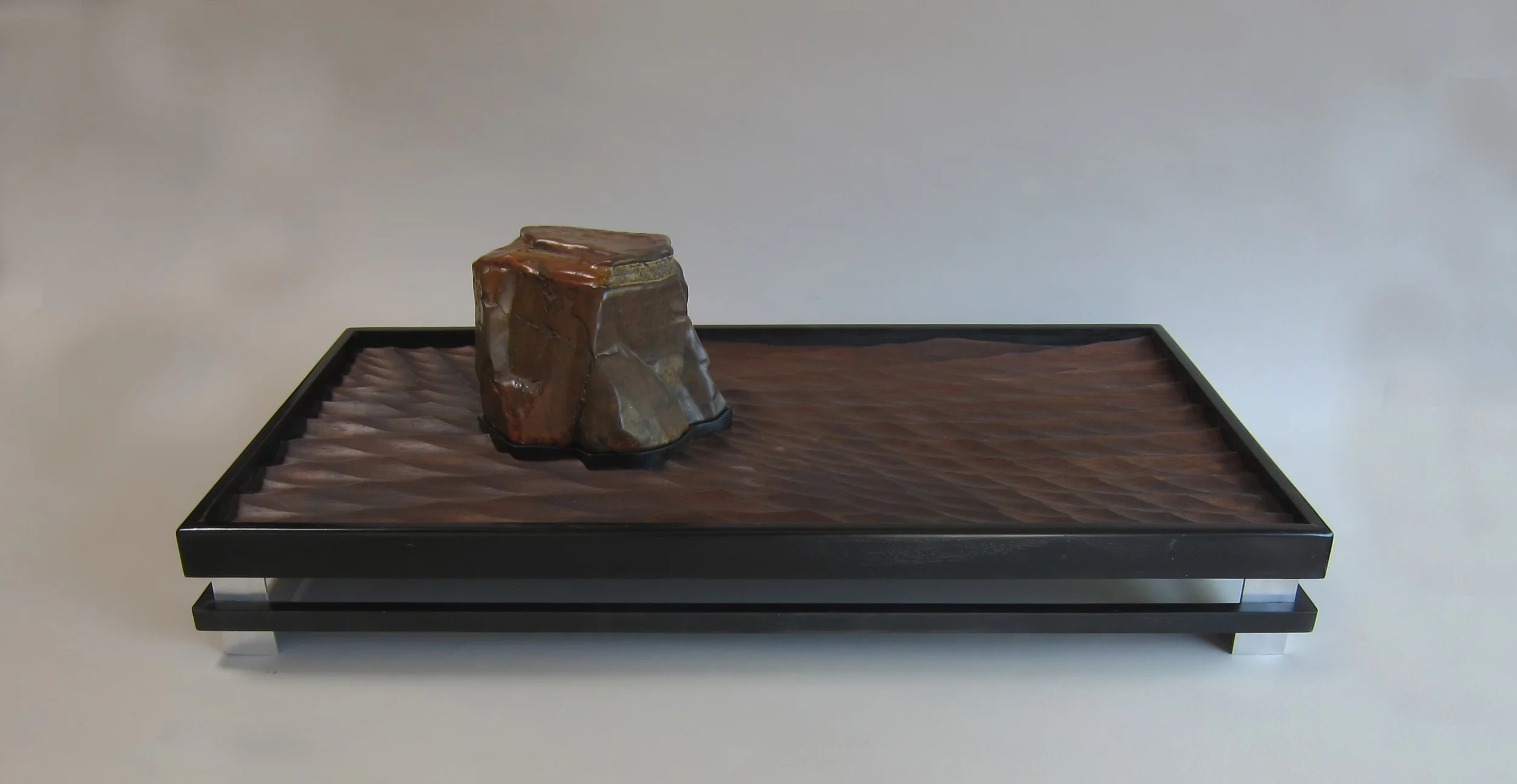   Chinese stone Guangxi province, wood, enamel paint, aluminum.&nbsp;  