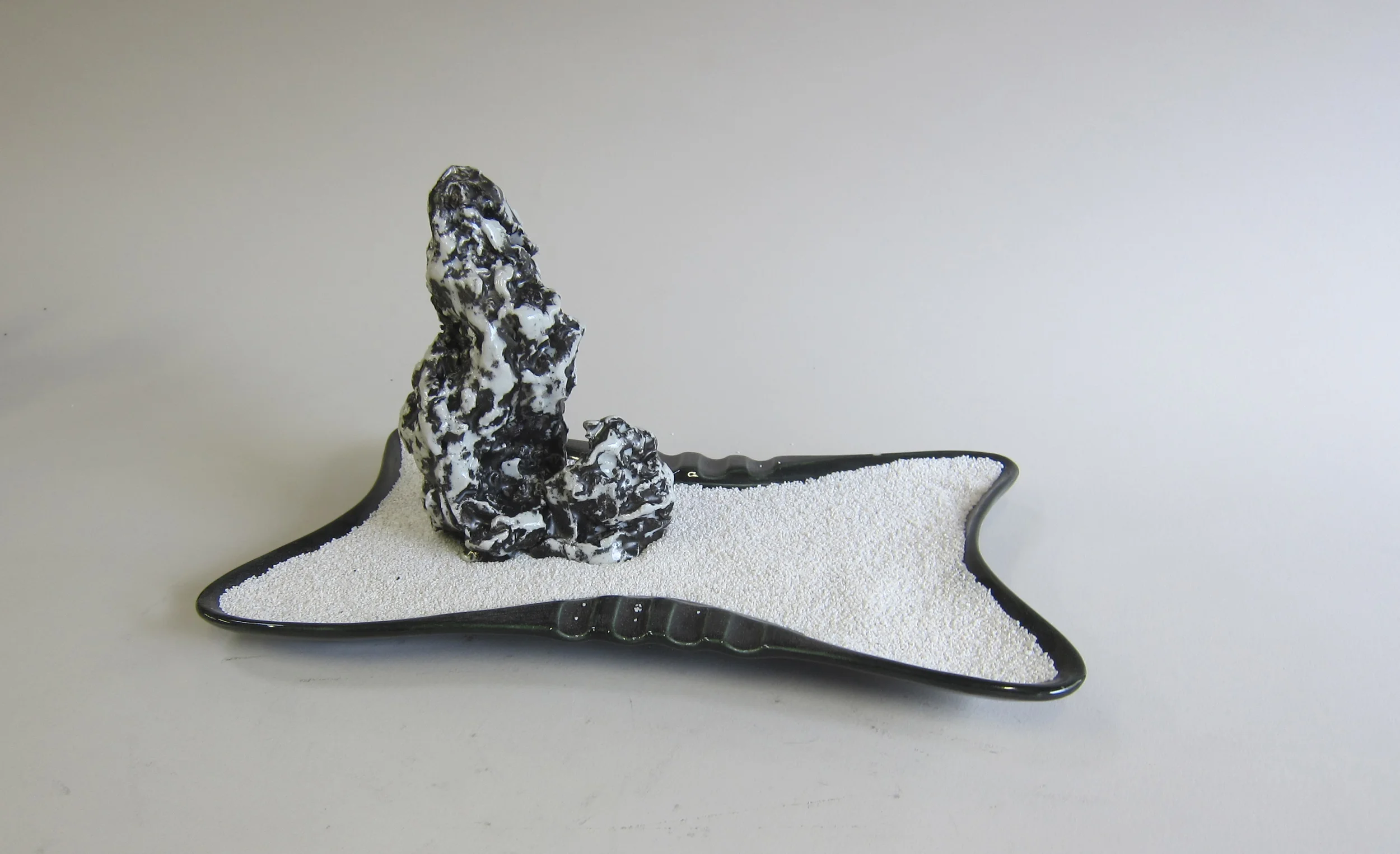   Ceramic, India ink, sand, midcentury ceramic ashtray.&nbsp;  